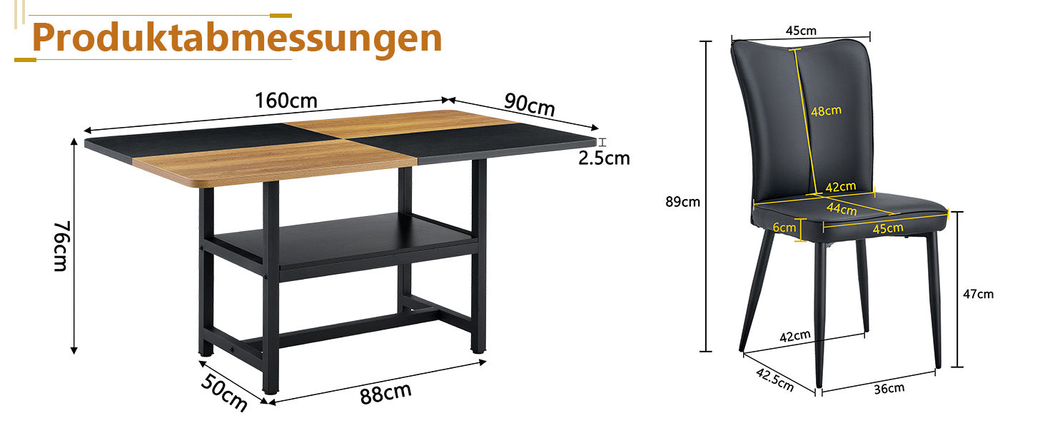 Dining Set 160cm Rectangular Storage with 4 Modern PU Chairs - Black