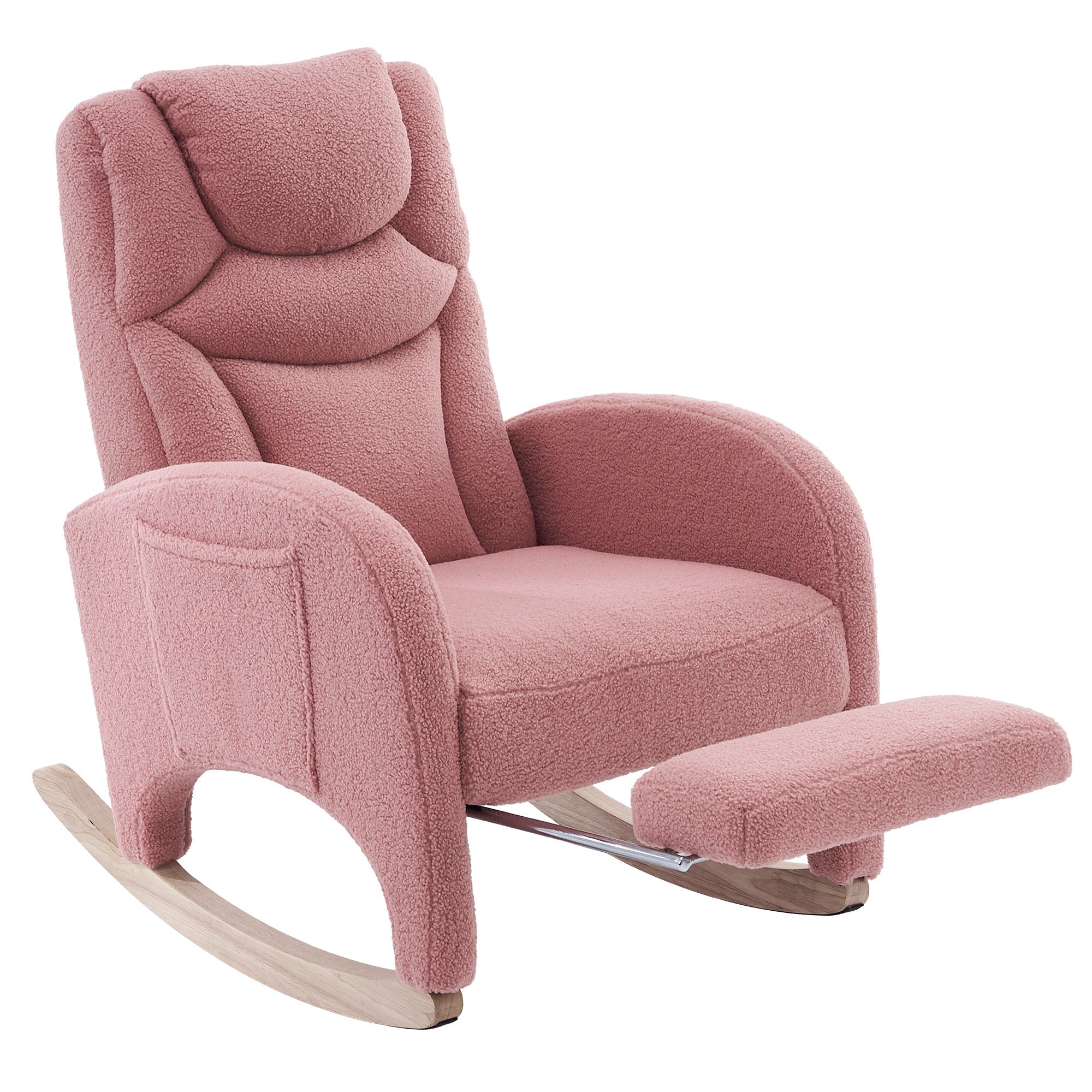 Rocking Chair, Upholstered with Armrest, Accent for Bedroom, Pink Teddy Fabric