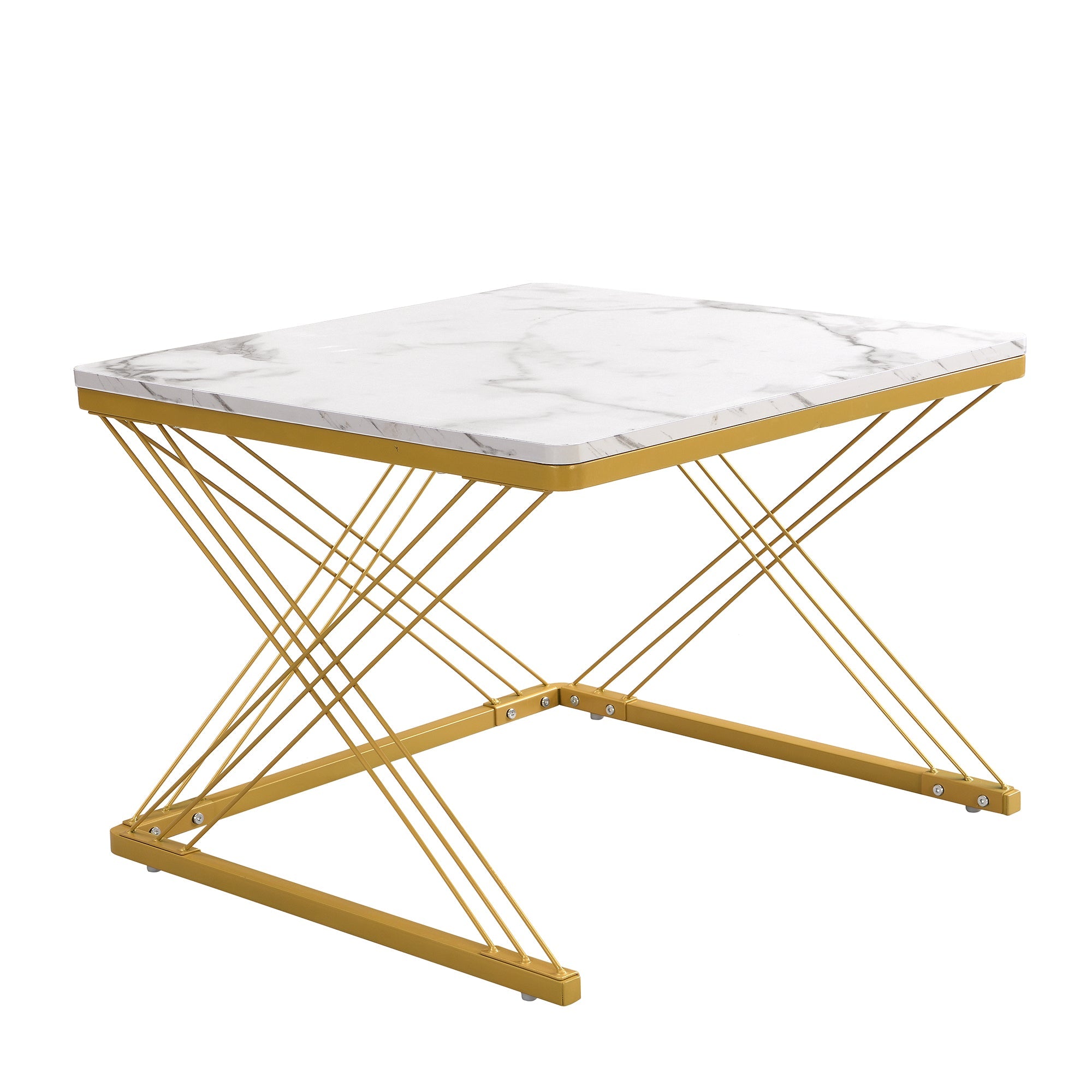 Stylish 2-Piece Coffee Table Set, Square, Adjustable, High-Gloss Marble Look