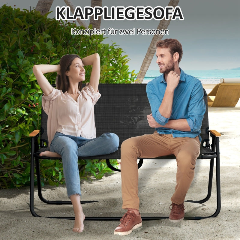 Folding Chair, Breathable Wood-Plastic Armrests 108x65x73cm, Black-Natural
