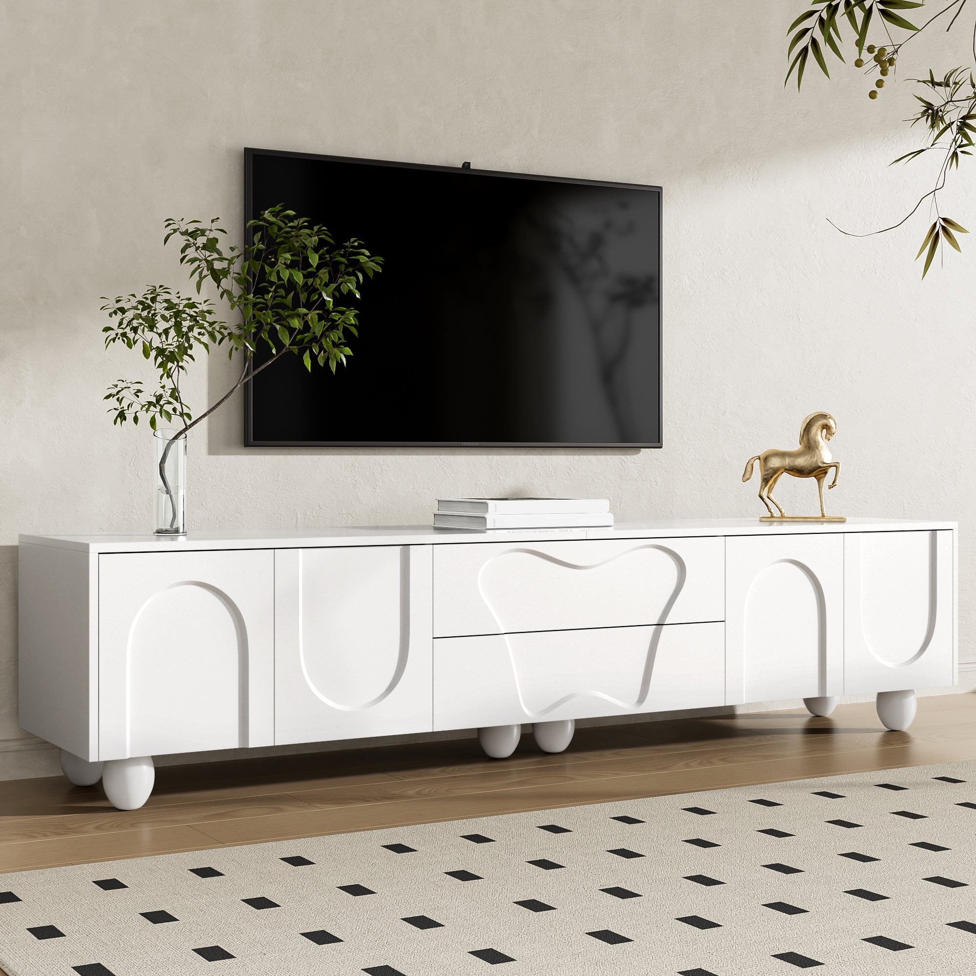 TV Cabinet, Minimalist Elegant with Storage, Wooden Legs White