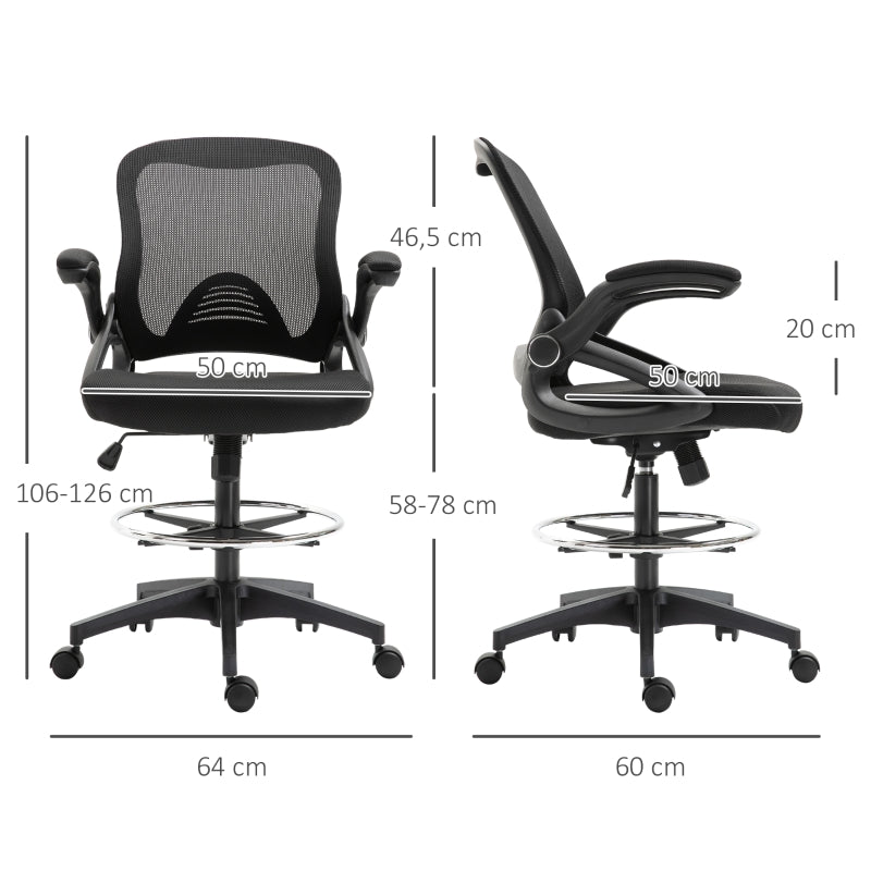 Vinsetto Office Chair, Desk Chair, Standing Function, Footrest, Swivel Seat, Steel, Black