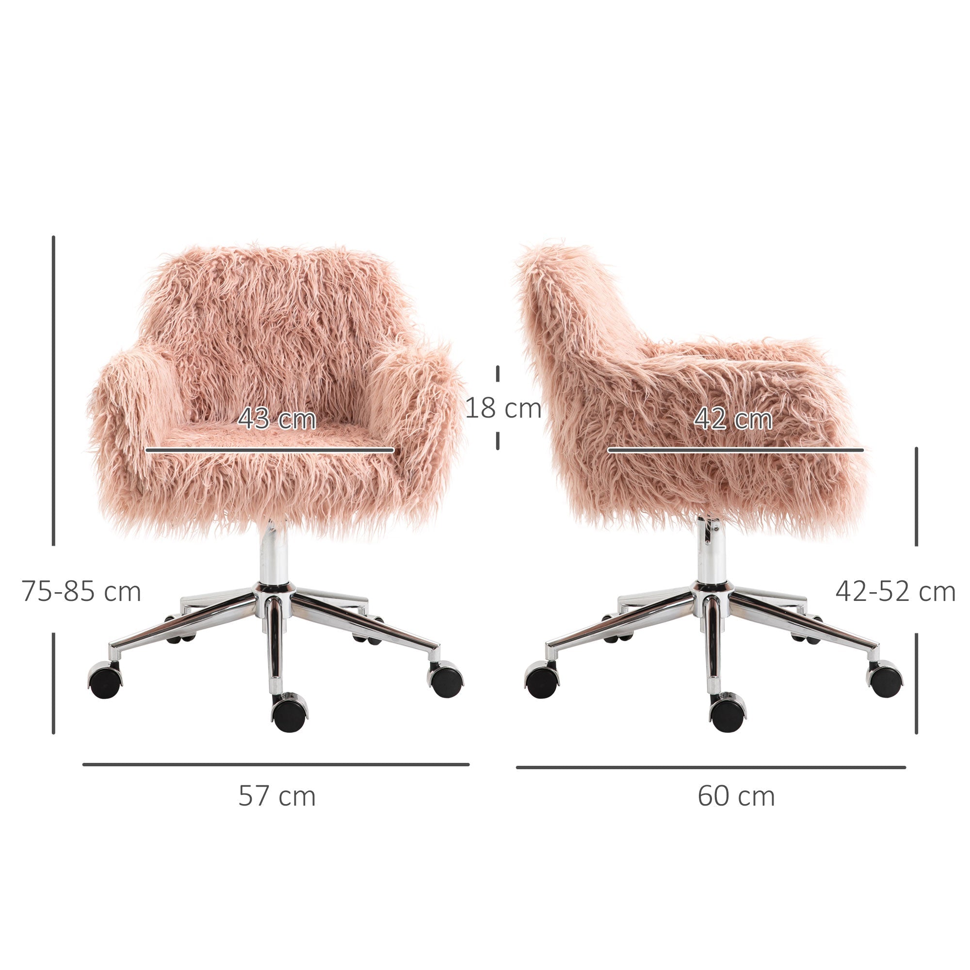 Women's Office Chair Ergonomic Height-Adjustable Faux Fur Pink/Silver