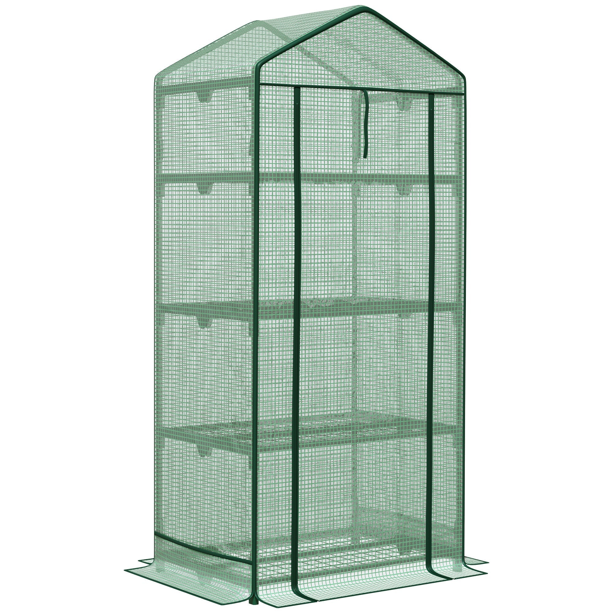 Outsunny Mini Greenhouse with 3 Shelves and Roll-Up Door, 69 x 49 x 125 cm, Green Foil