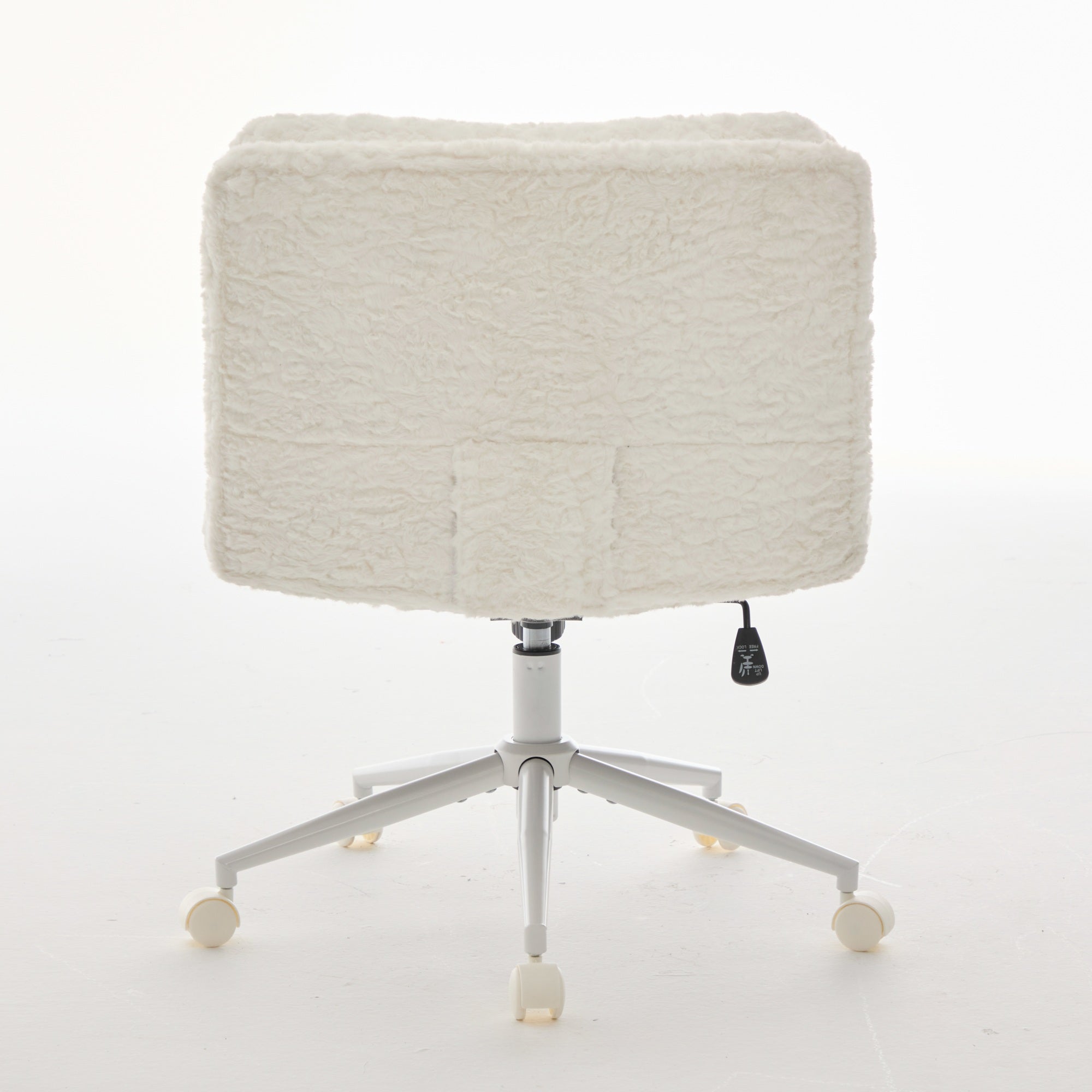 Wider Seat Office Chair with Artificial Rabbit Hair and Swivel Metal Base, Cream