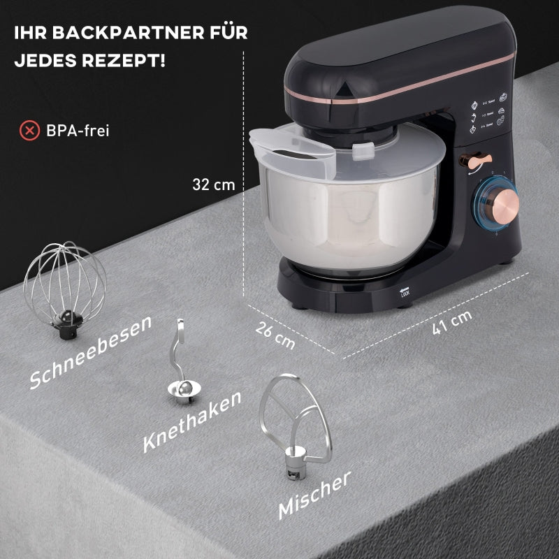Stand mixer food processor 6 speeds 5.5L stainless steel bowl black