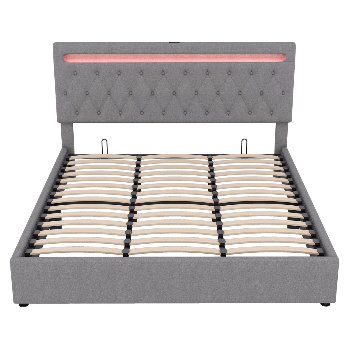 Upholstered Bed 180x200cm Hydraulic Lift Ambient Light USB - Grey