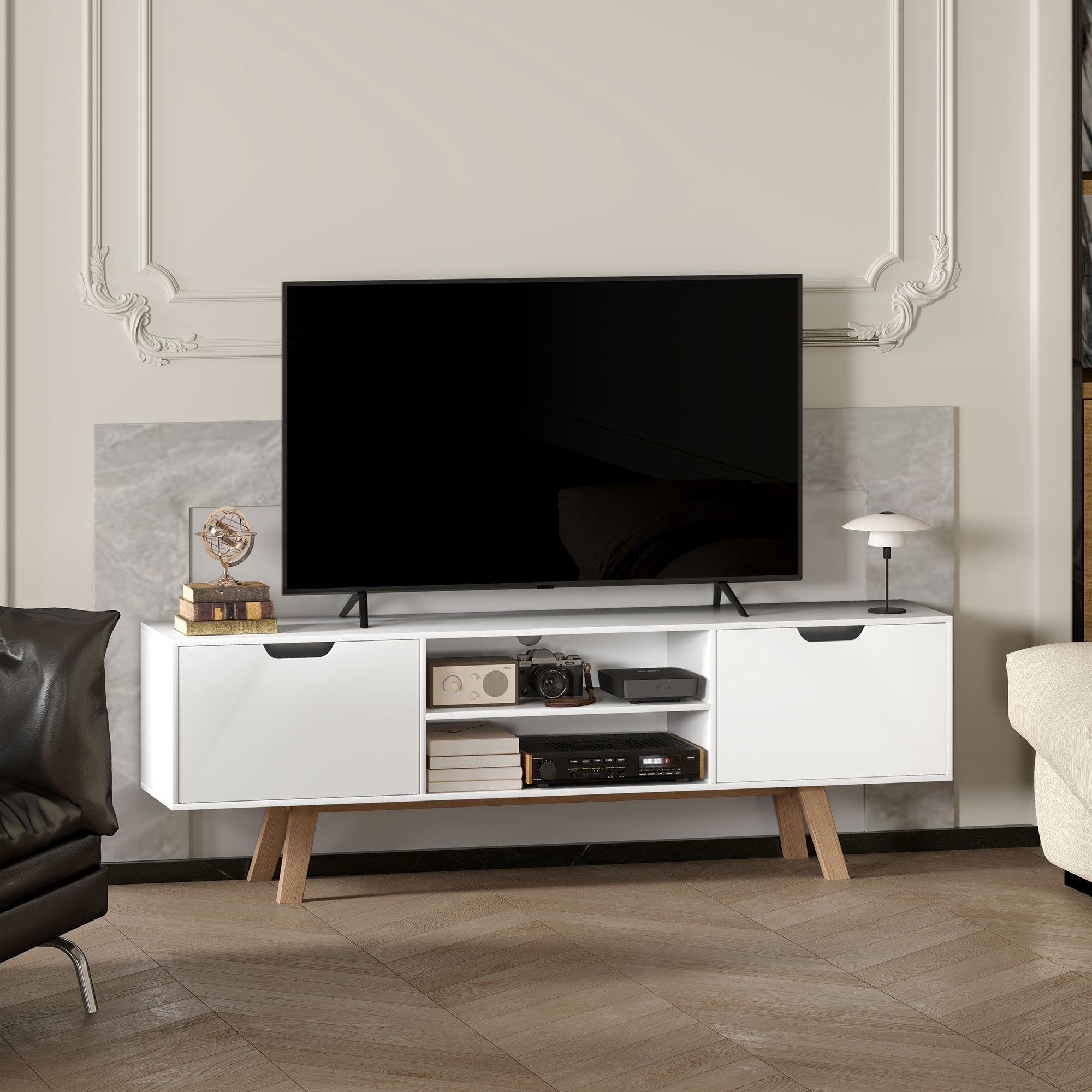 TV Cabinet, 65 inch TV Stand with Shelves, White