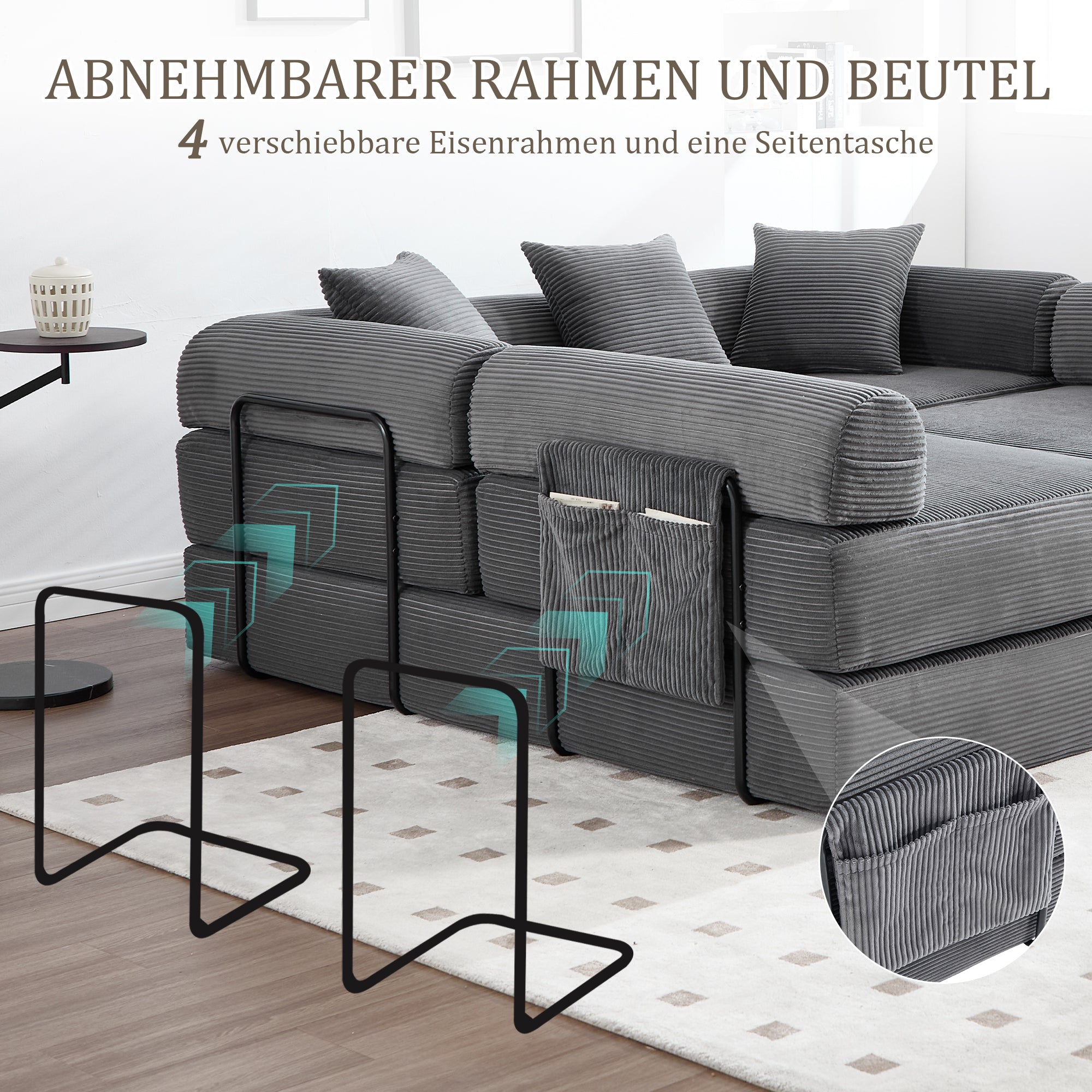 Modular Family Sofa with Storage & Pet-Friendly Fabric - Dark Gray