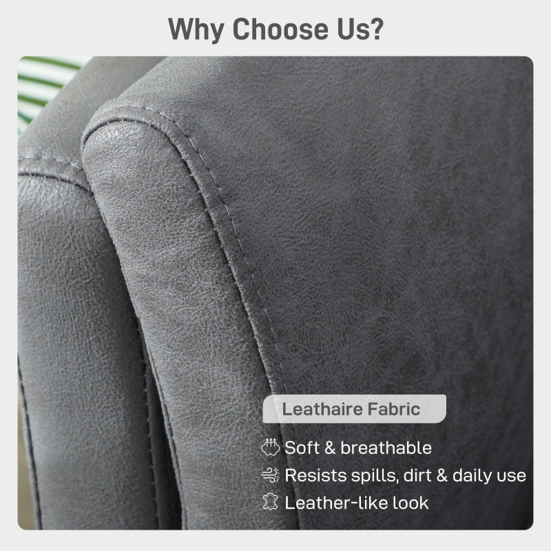 Two-Seater Sofa Padded with High-Density Foam and Rubber Wood Legs, Leathaire Grey