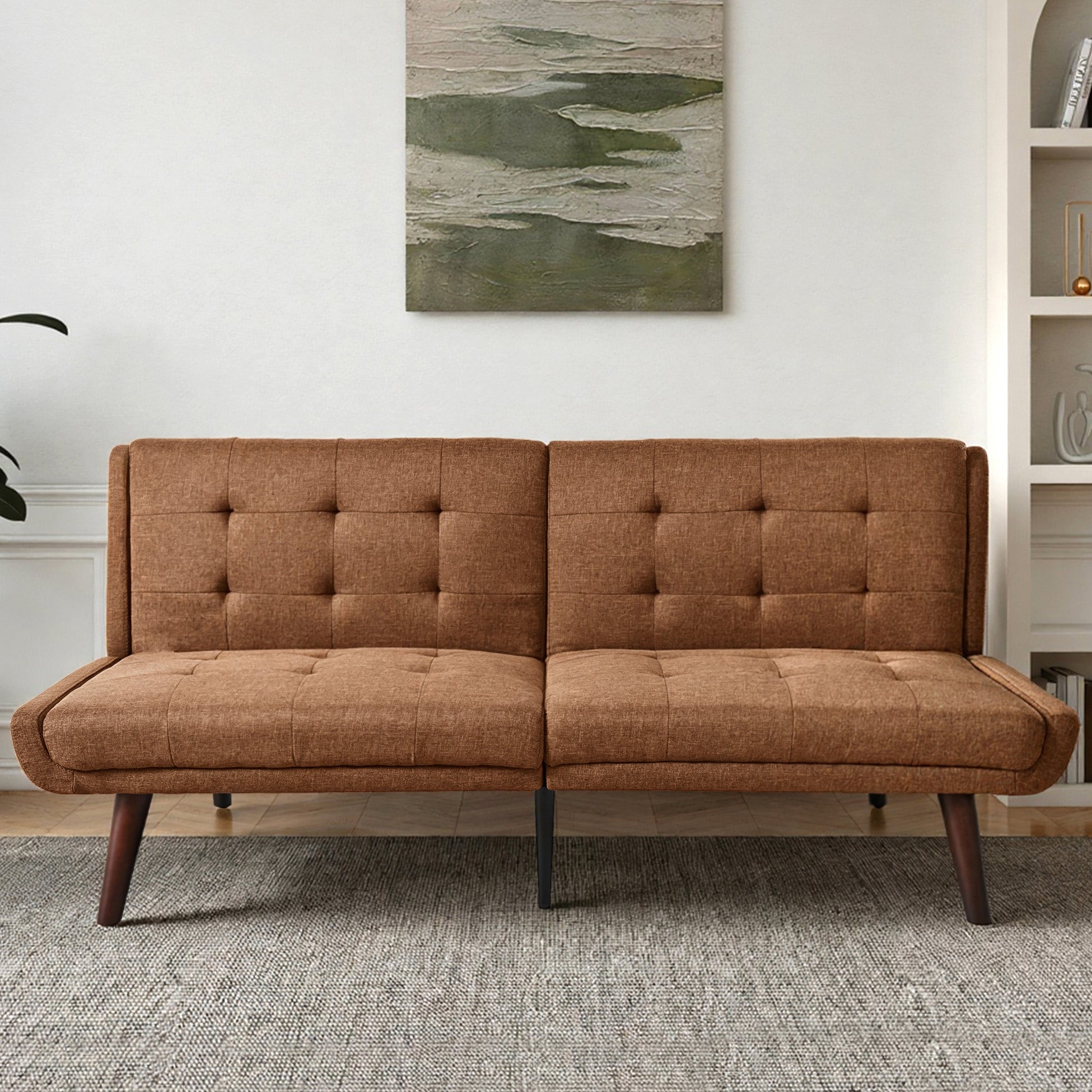 Foldable Futon Sofa Bed 146cm 5-Position Adjustable Backrest - Brown