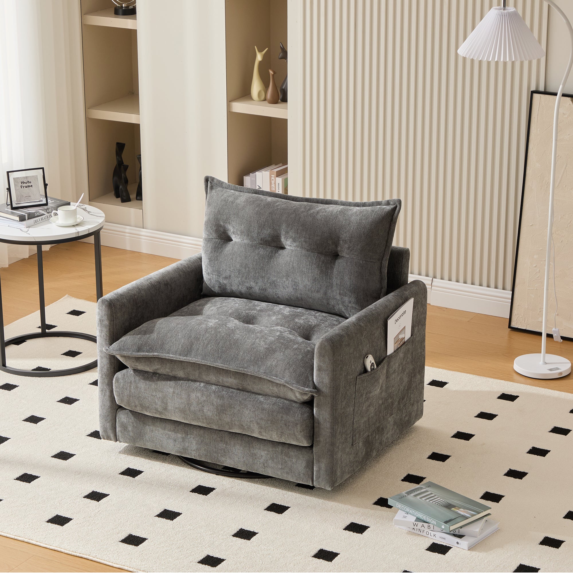 Lounge Chair, 360° Rotating Single Sofa with Armrests & Cushions, Modern Style