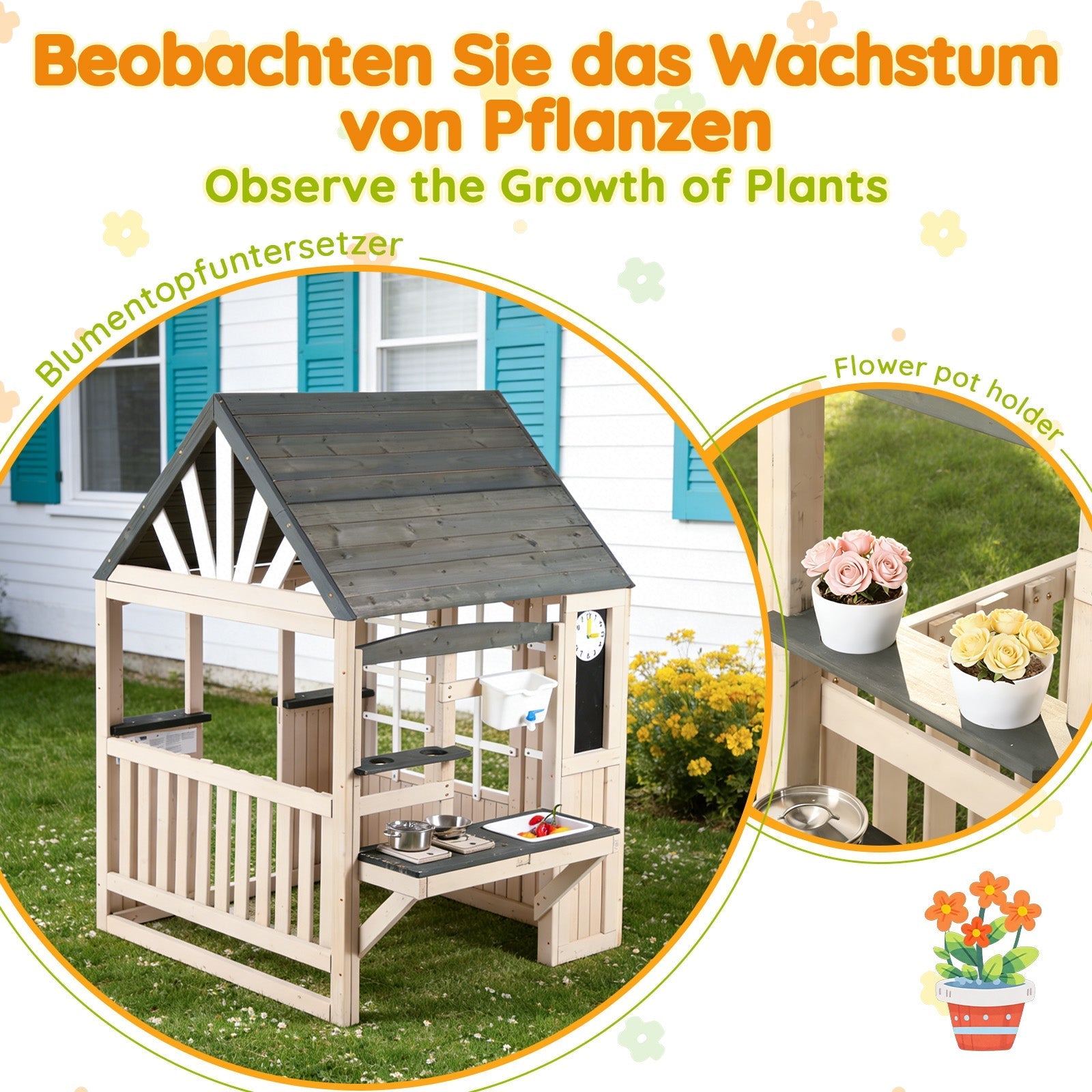 Outdoor Mud Kitchen with Real Tap and Garden Accessories, Wood