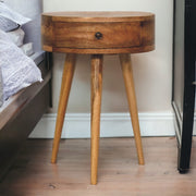 Solid Wood Mini Circular Bedside, 1 Drawer, Brown