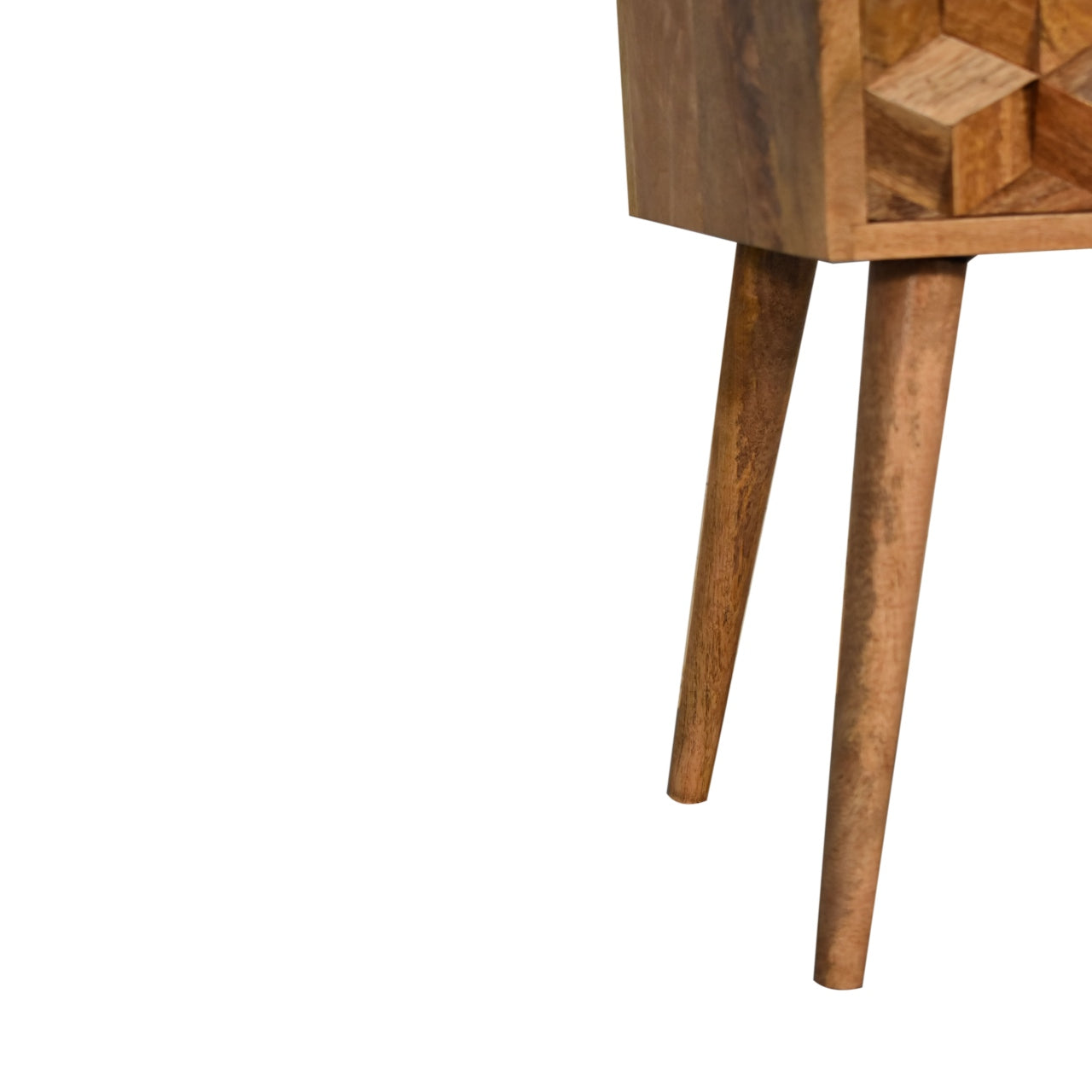 Solid Wood Mini Cube Carved 2 Drawer Bedside, Brown