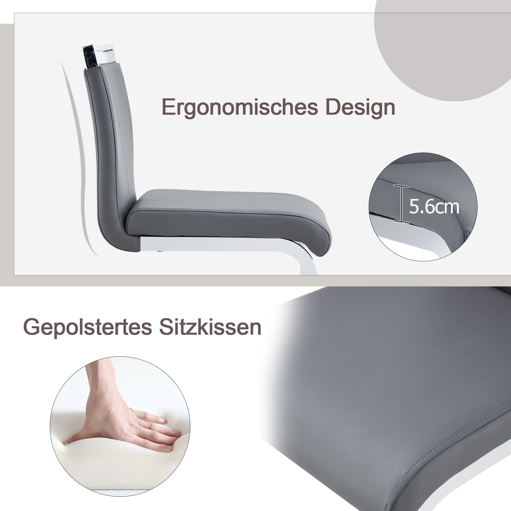 Bar Stools, Nordic Style, Set of 2 (Grey PU)