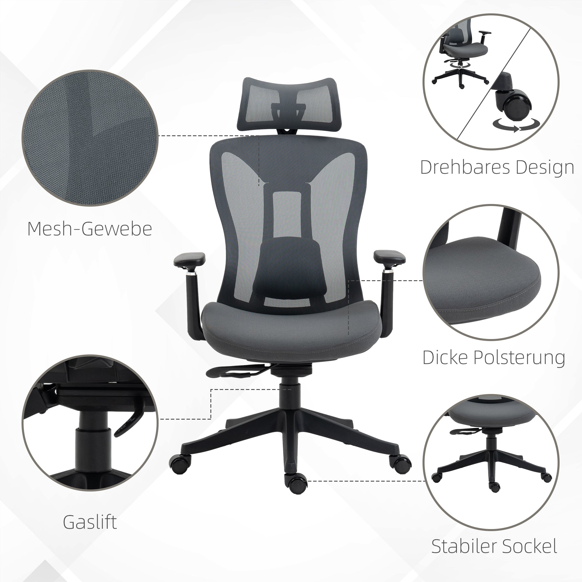 Office Chair Ergonomic Desk Chair Reclining Function Mesh Gray