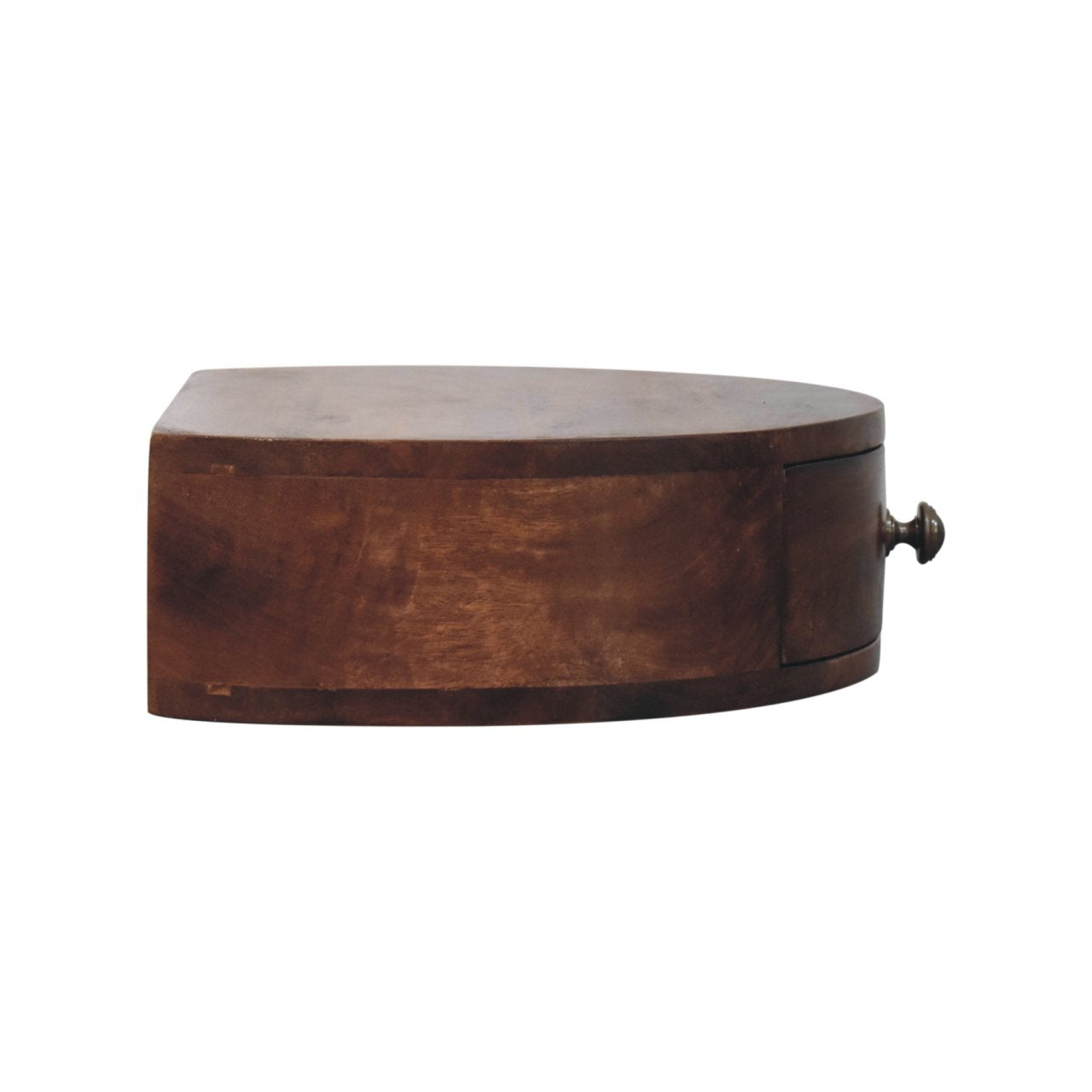 Solid Wood Bedside, Wall Mounted Rounded 1 Drawer, Dark Brown