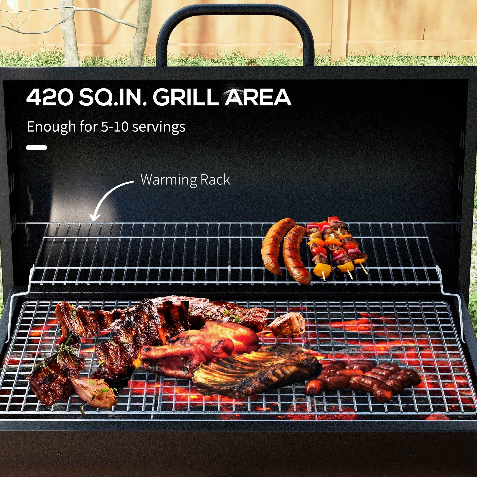 Stahl-Holzkohlegrill mit Ascheauffangbehälter und Warmhalterost