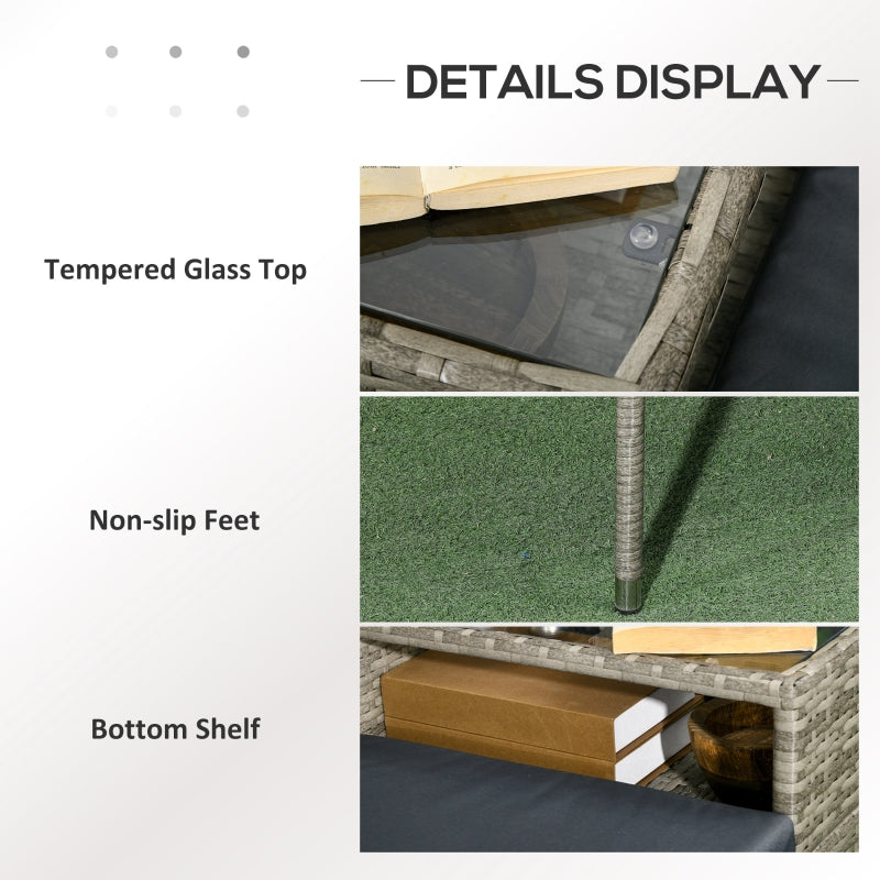 Two-Seat Chair with Middle Table Rattan Light Grey