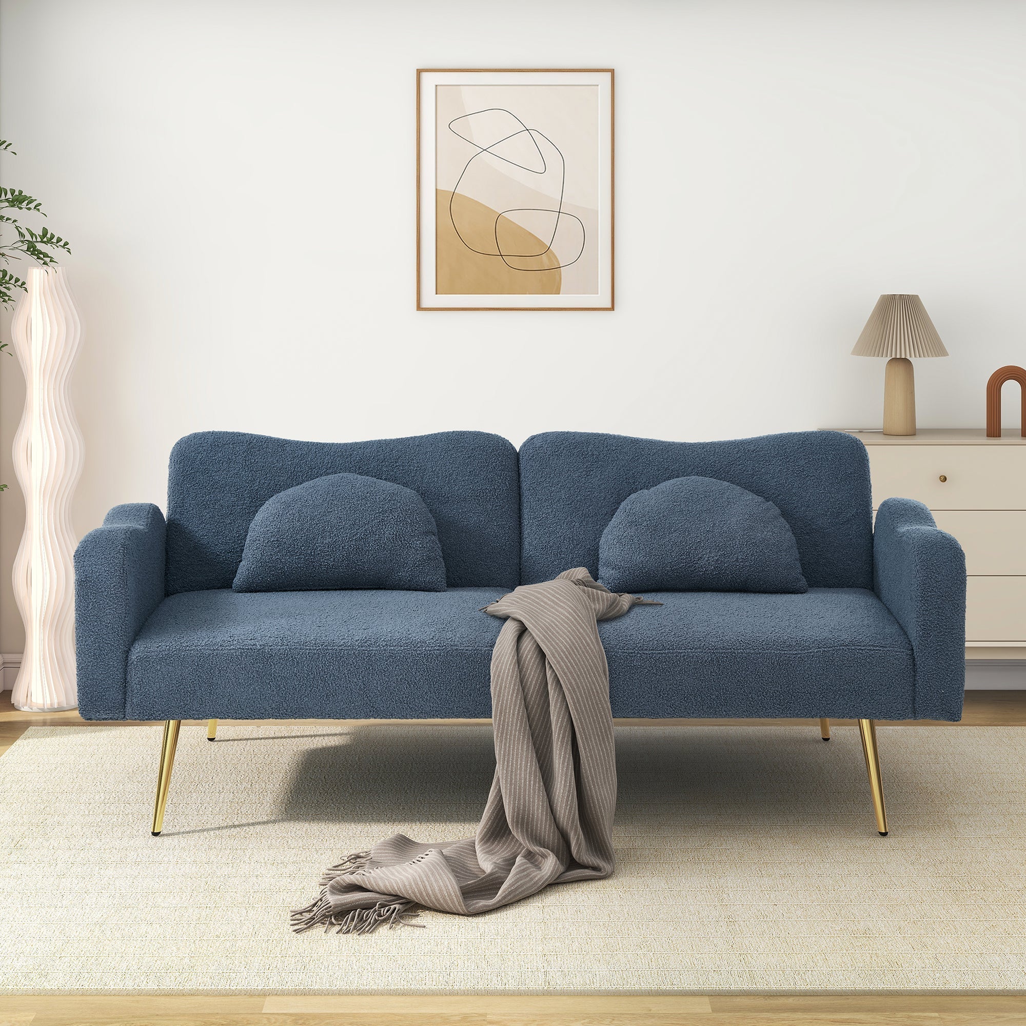 Sofa Bed, 2-Seater with Adjustable Backrest, Gold-Plated Metal Feet