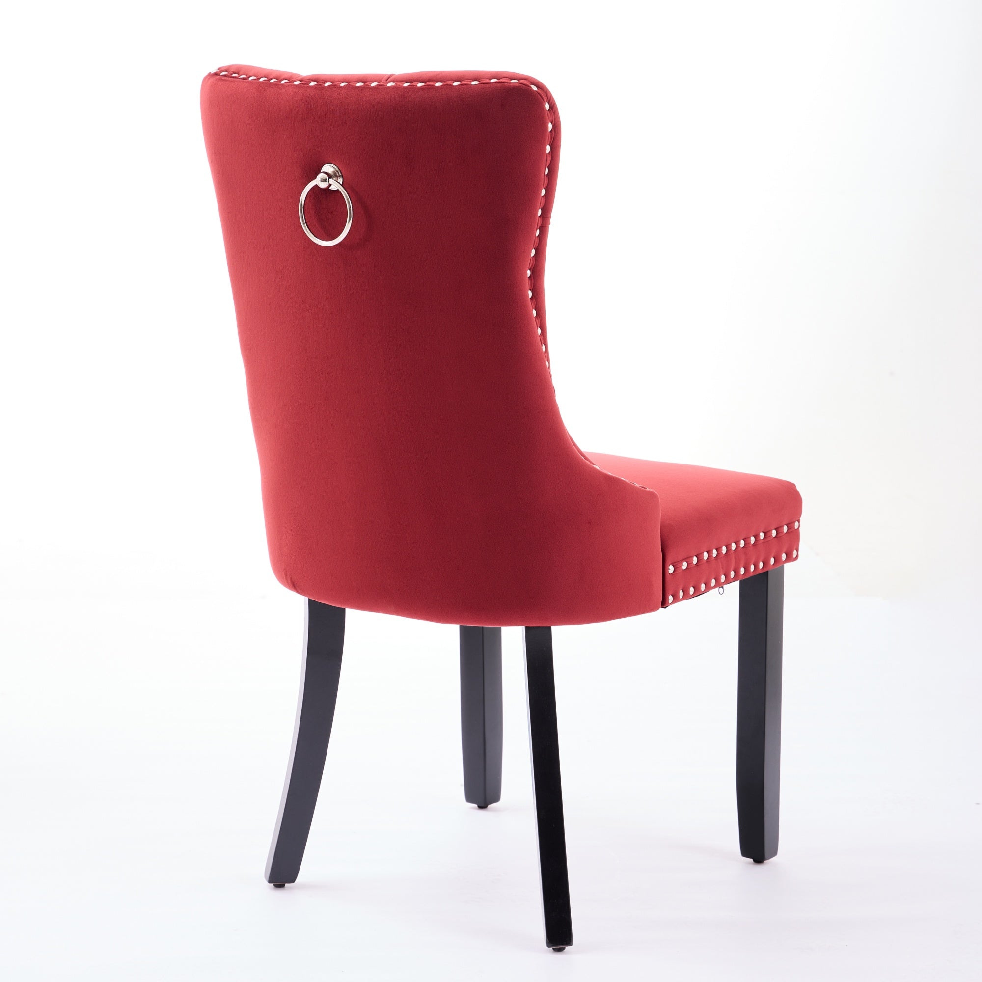 Classic Velvet Dining Chairs Tufted Solid Wood Legs Nailhead - Set of 2 Burgundy