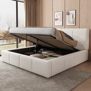 Upholstered Double Bed with Hydraulic Storage and Slatted Frame, 180x200cm, Beige Bouclé