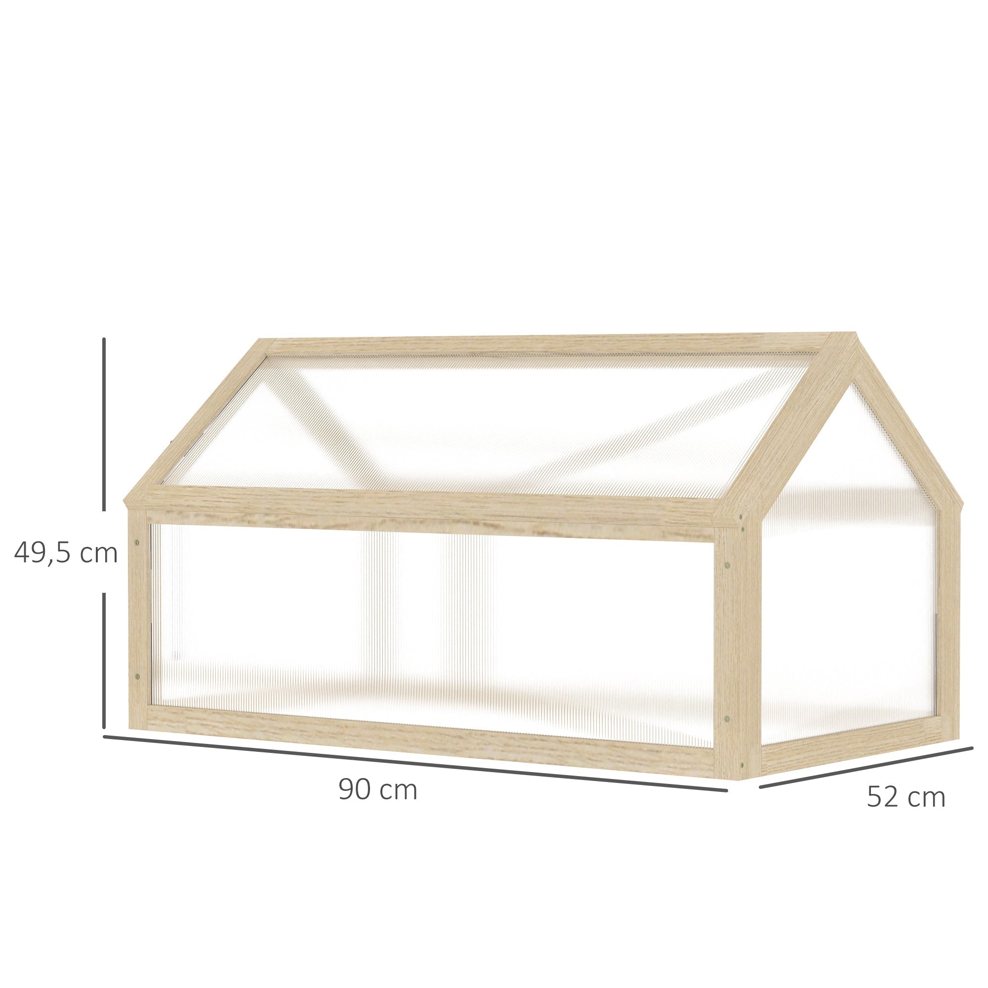 Wooden Cold Frame Mini Greenhouse 90x52x49.5cm Winterproof Raised Bed, Natural Wood