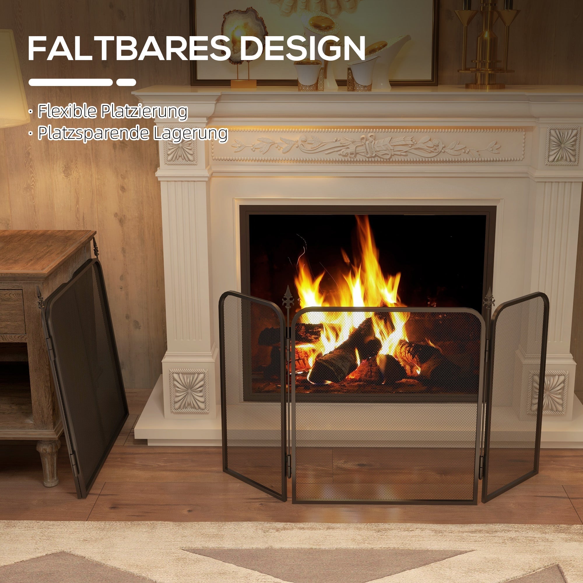 Fireplace Screen, Foldable 3 Panels Spark Guard, Metal Black