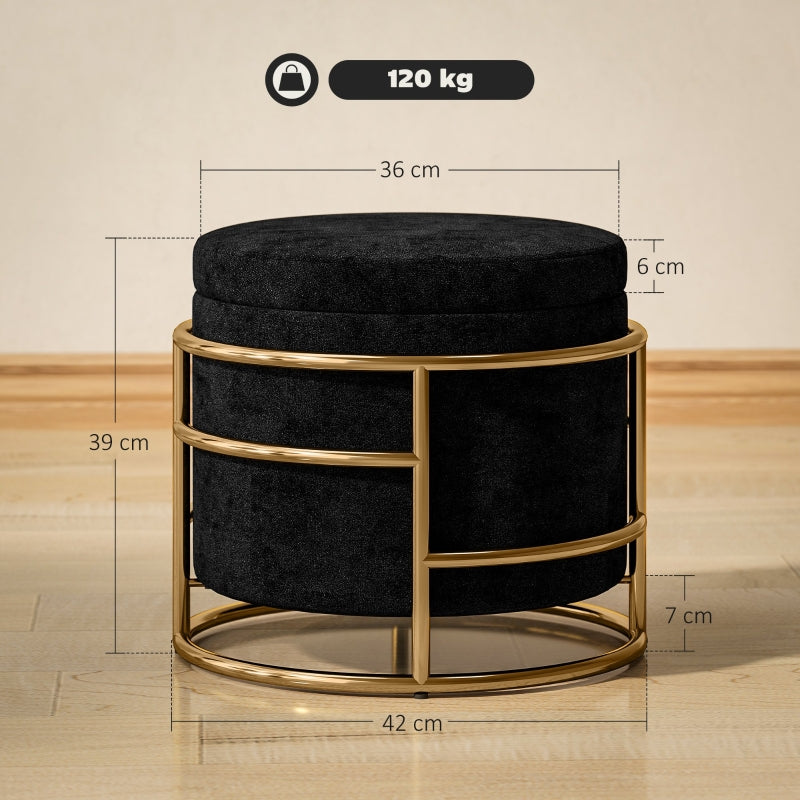 Storage Stool, Upholstered Footstool with Metal Frame, Black