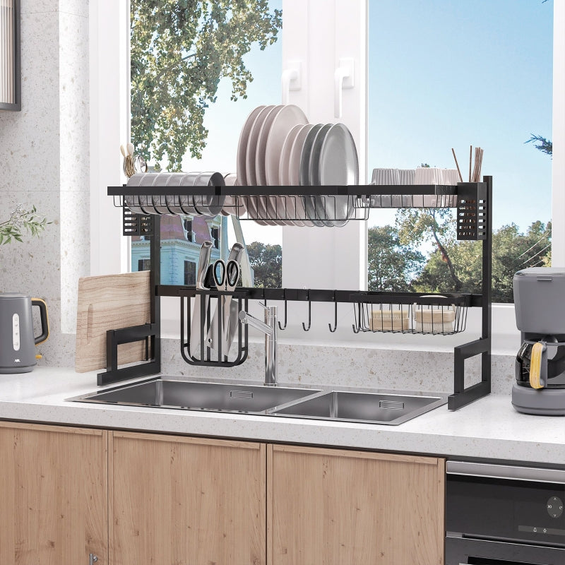 Geschirrständer, Modulares Geschirrregal, Metall, Schwarz