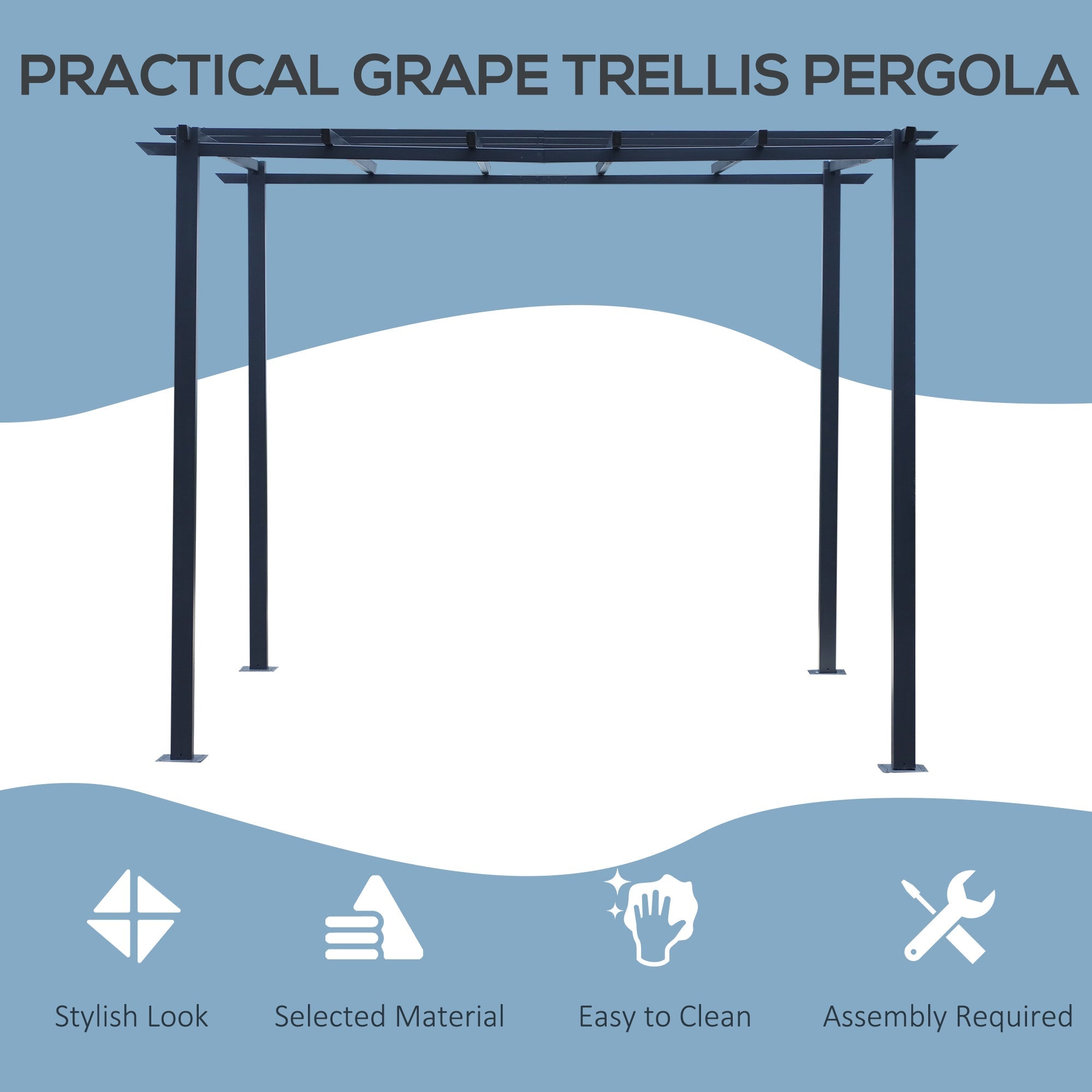 3 x 3m Metall-Pergola Gartenpavillon Rankhilfe, Outdoor Sonnenschutz, Schwarz