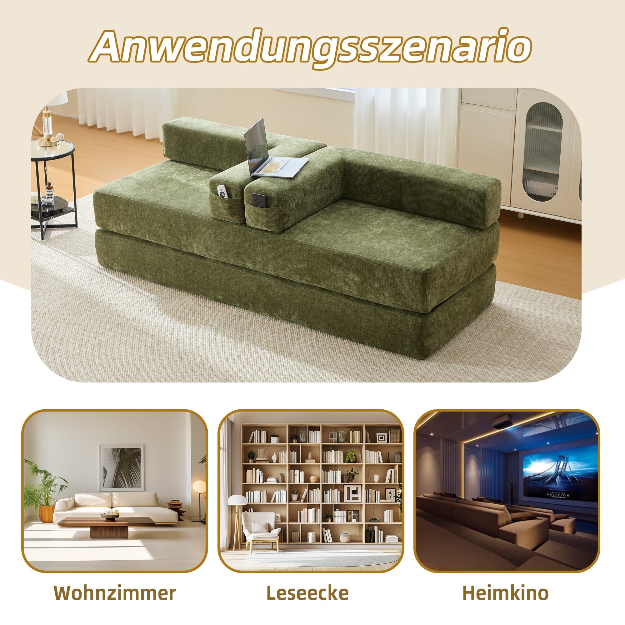 Modular Block Sofa, Super Soft Combinable Storage Non-Slip, Chenille