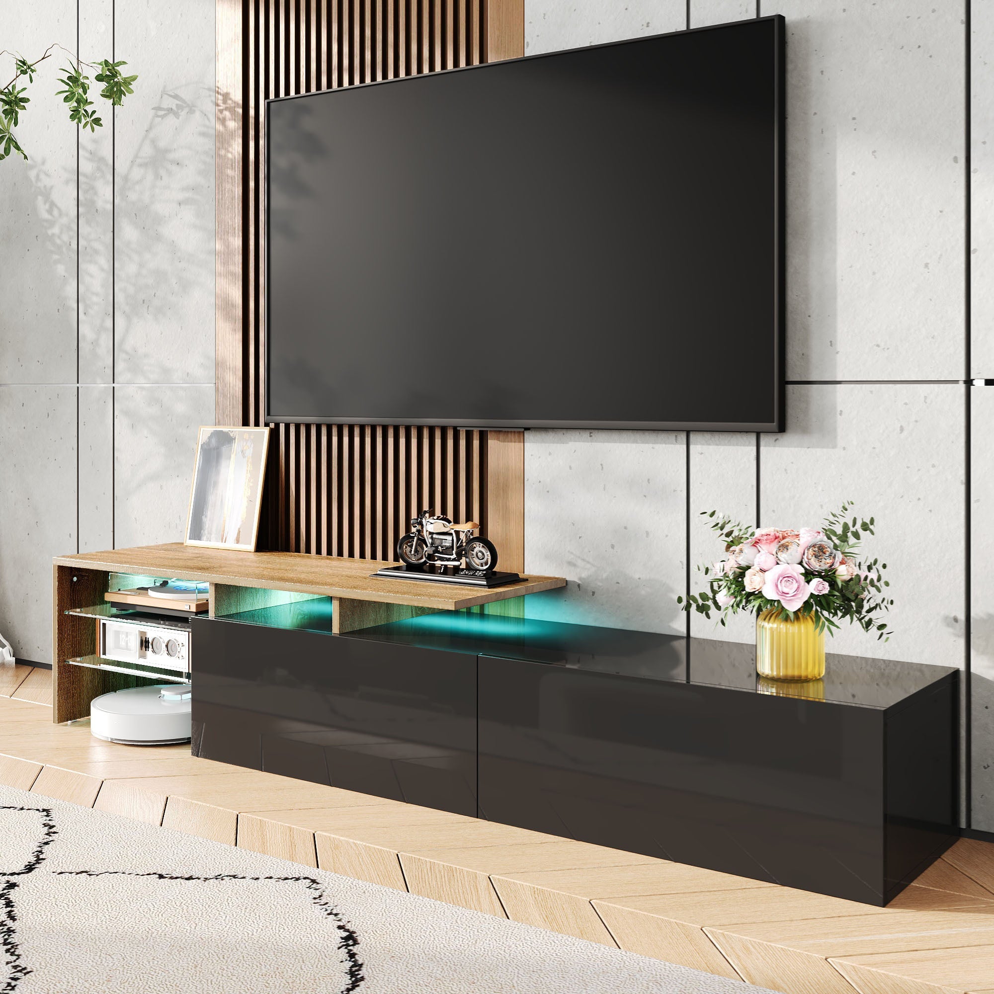 Modern TV Cabinet: Stylish, Elegant, Practical Storage, High-Gloss Black, Wood, Glass