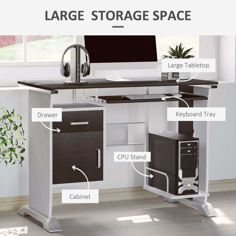 Computer Desk Sliding Keyboard Tray Storage Drawers Host Box Shelf Black Walnut