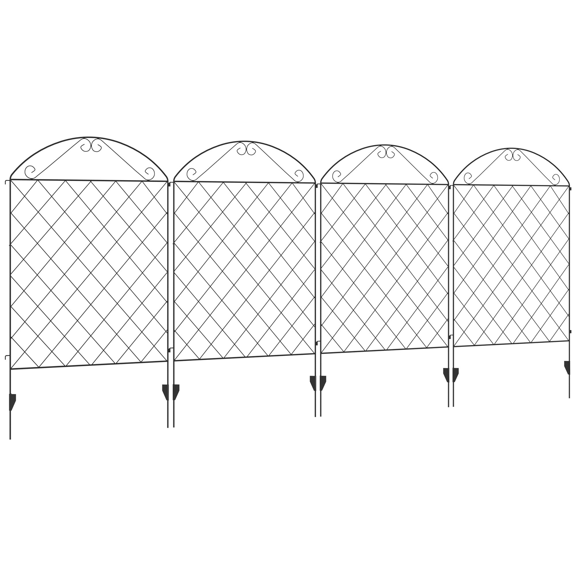 Decorative Garden Fencing, 4PCs Picket Fence Panels 43in x 11.5ft Metal, Black