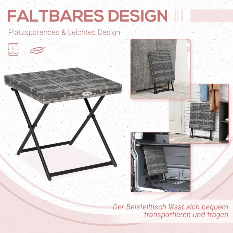 Garden Table Folding Coffee Table Polyrattan Metal Frame, Grey 40x40x40cm