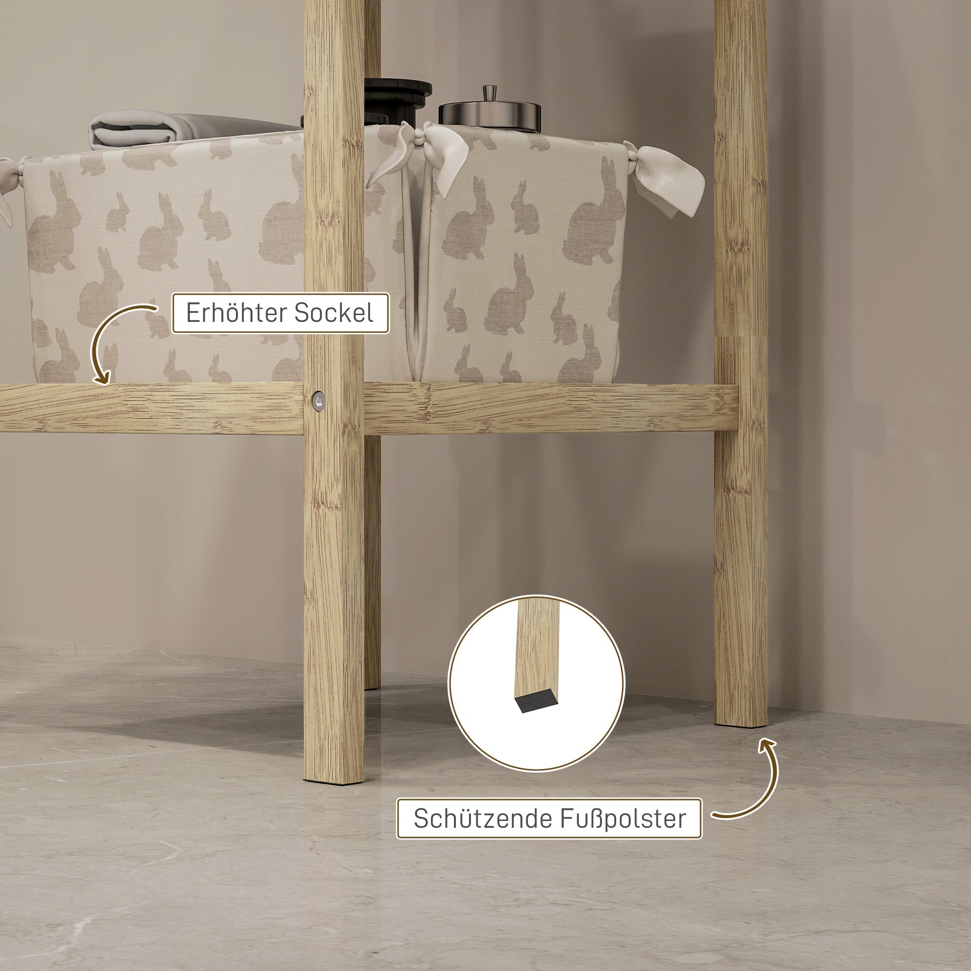 Bathroom Shelf, 3-Tier Freestanding Storage, Natural Wood