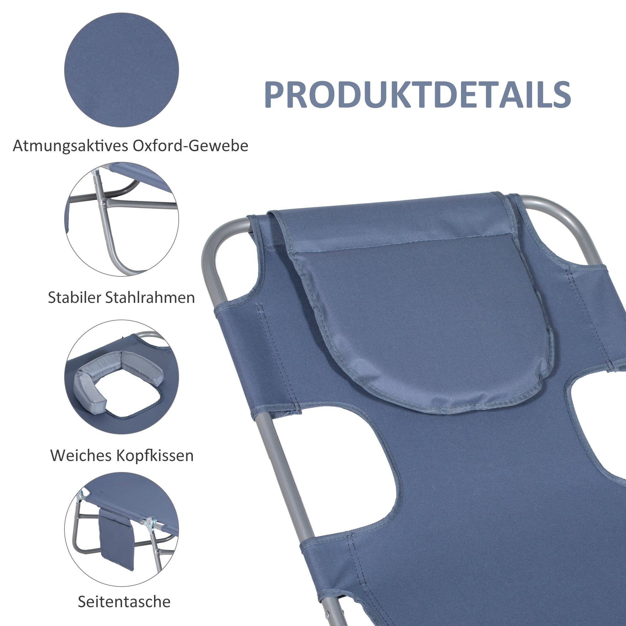Folding Sun Lounger with Reading Window, 5-Position Adjustable, 120 kg Load Capacity, Grey