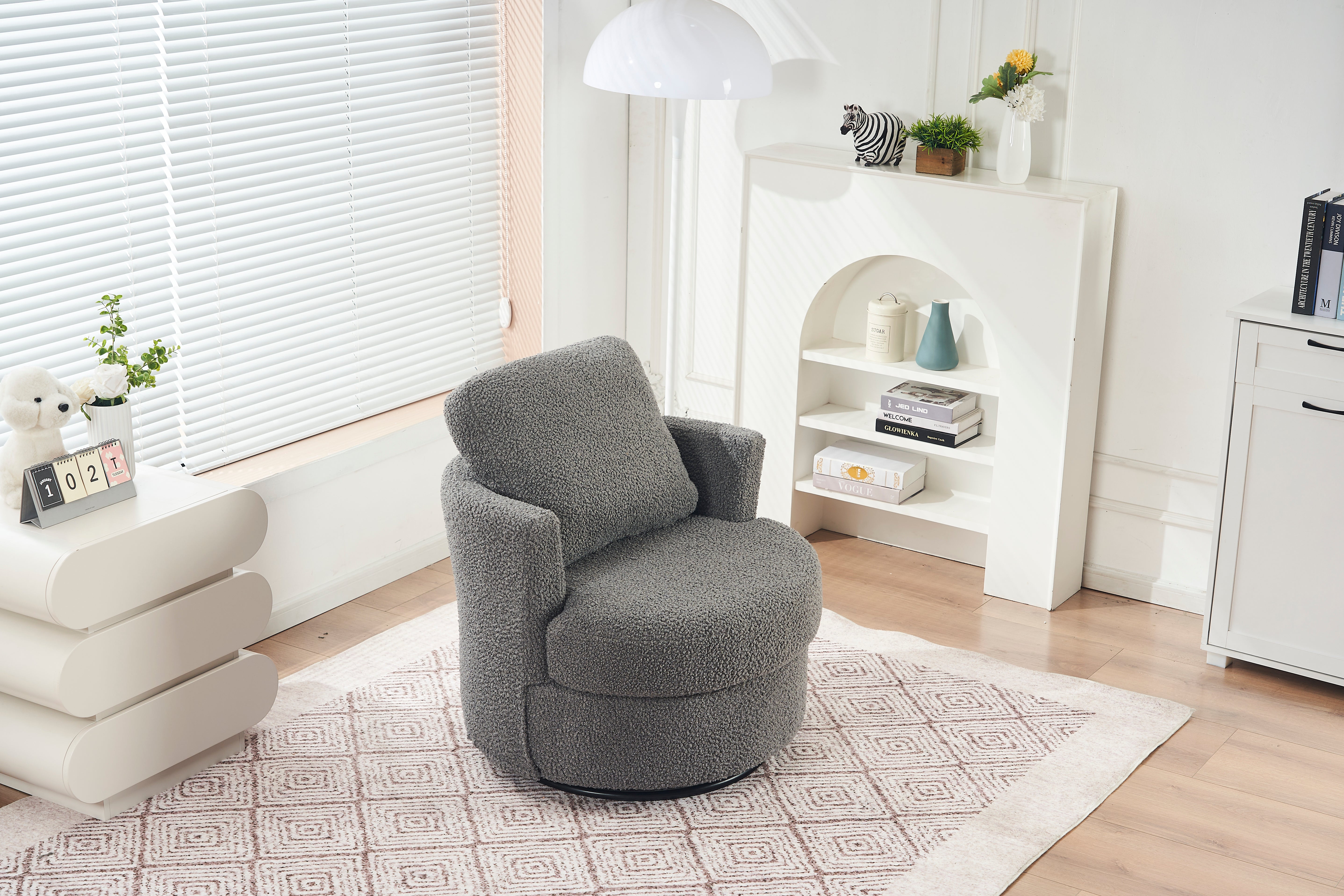 Teddy Swivel Armchair: Back Cushion Pillow, Thick Foam Pad, Medium Grey