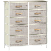 Chest of Drawers, Ten Fabric Drawers, Natural Wood Finish