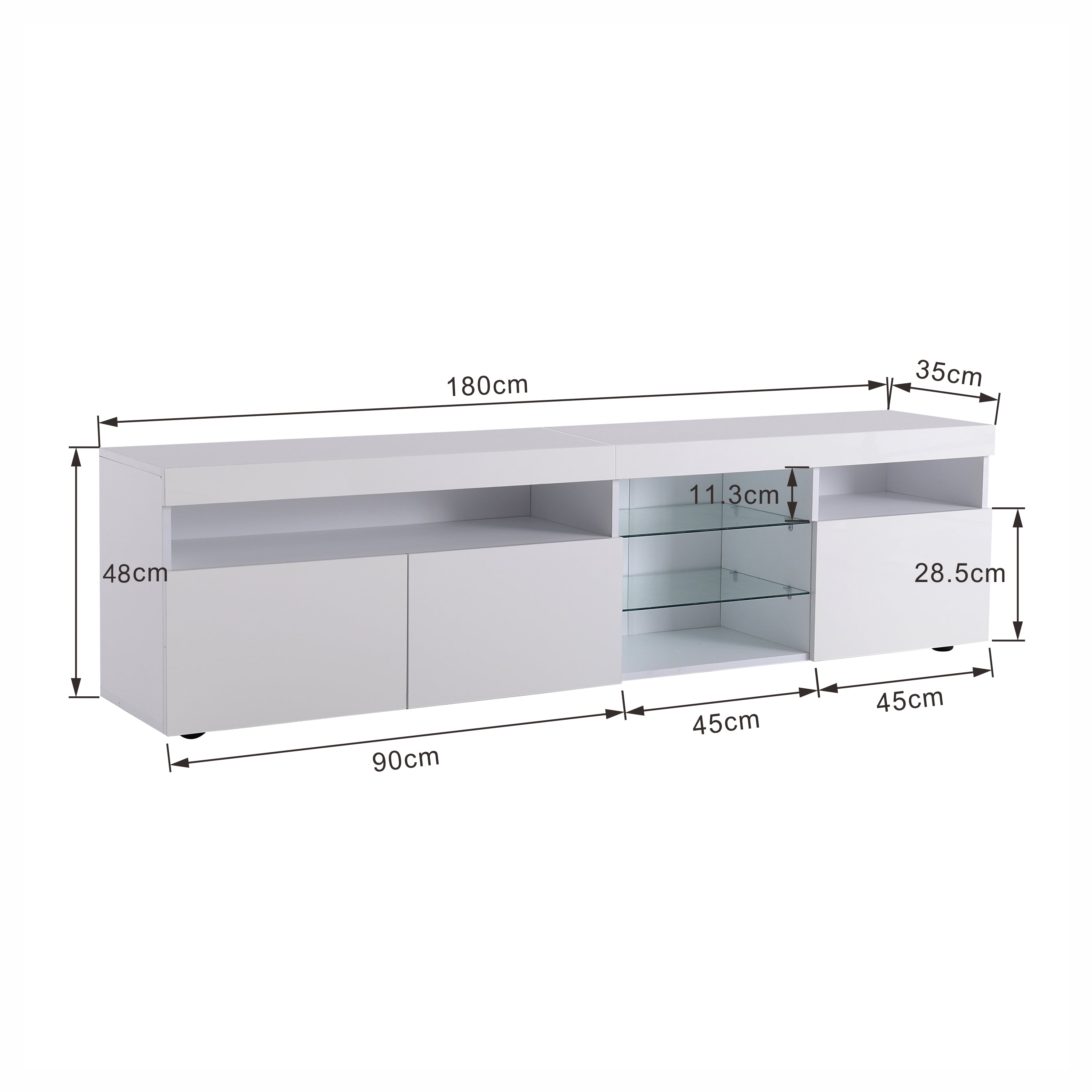TV Cabinet, Modern with Bright Panel, Variable LED Lighting, 180cm, White