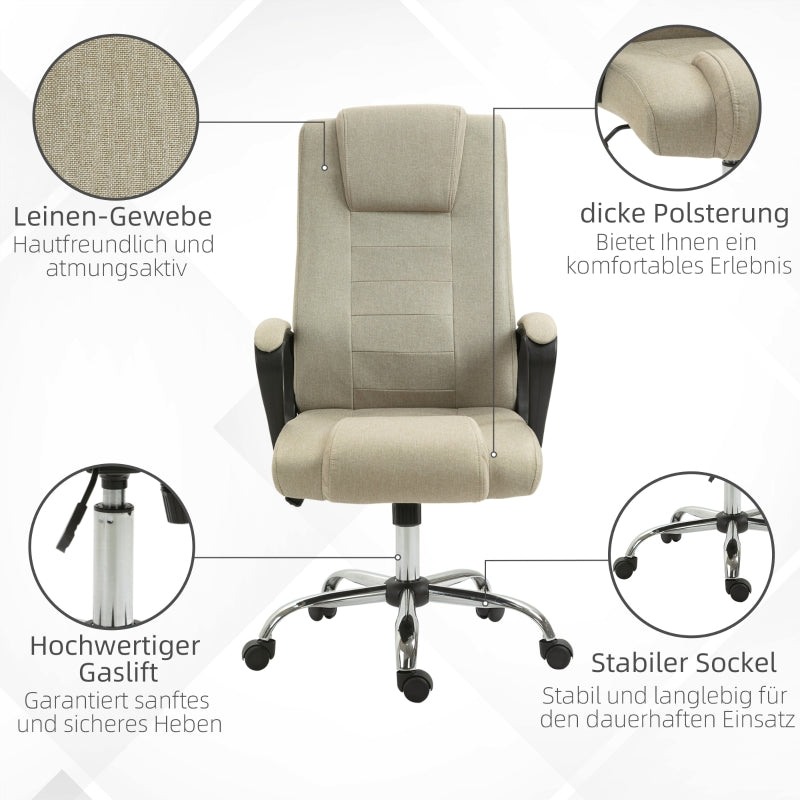 Vinsetto Office Chair, Height-Adjustable Rocking with 5 Castors, Beige Linen