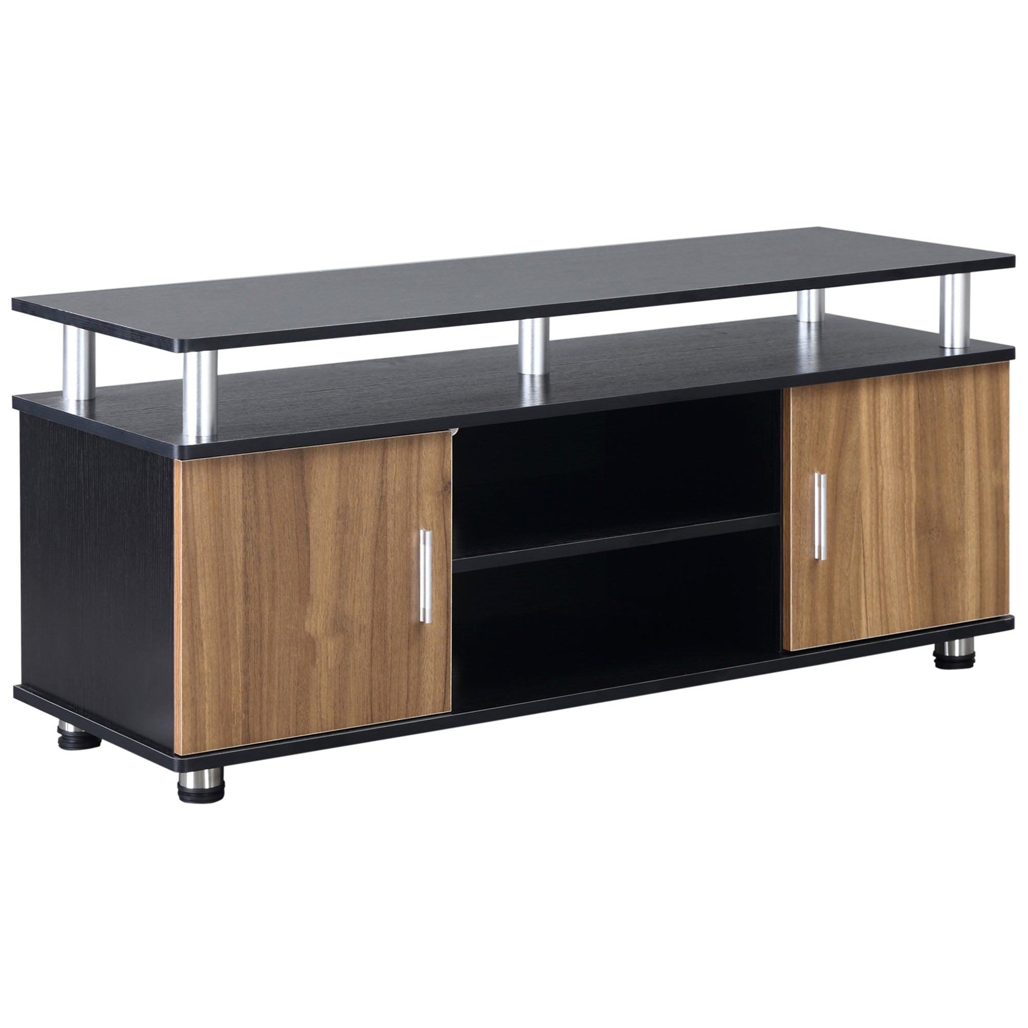 TV Cabinet Unit, Storage Shelf and Cupboards for 50'' TVs, Black and Walnut