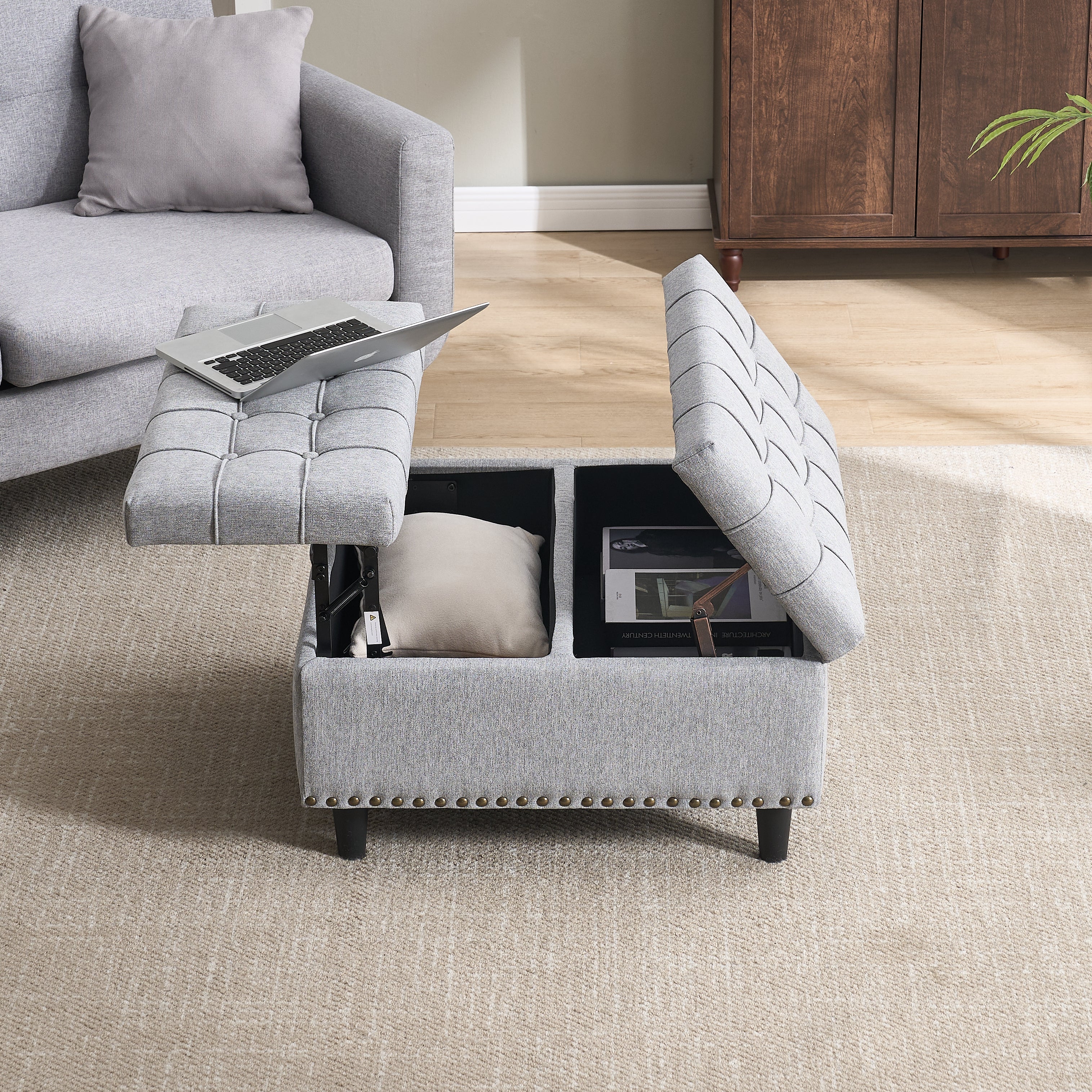 Storage Chair, Liftable Bench with Storage Box, Gray