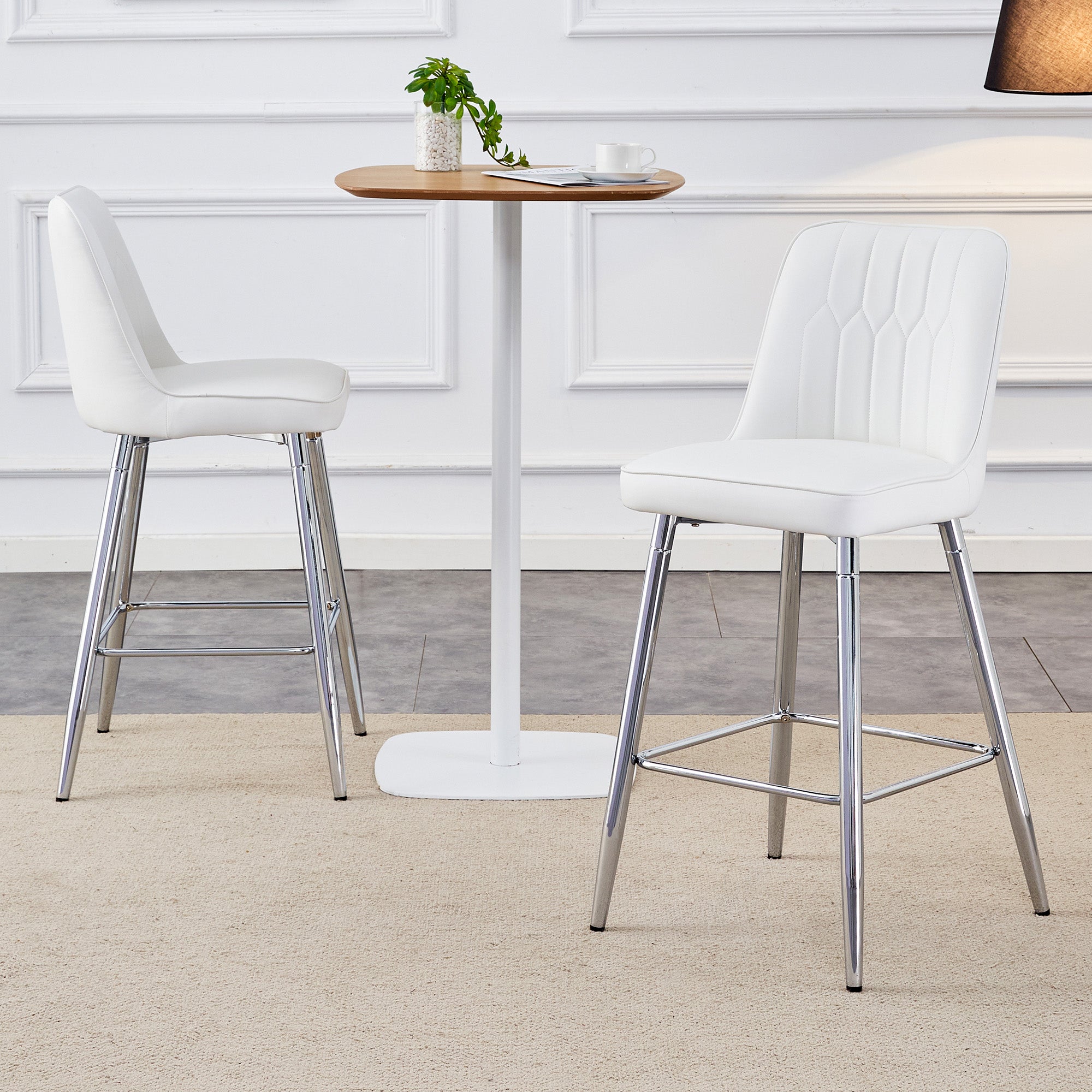 Bar Stool Set of 2 100cm High Metal Frame Footrest - White PU Leather