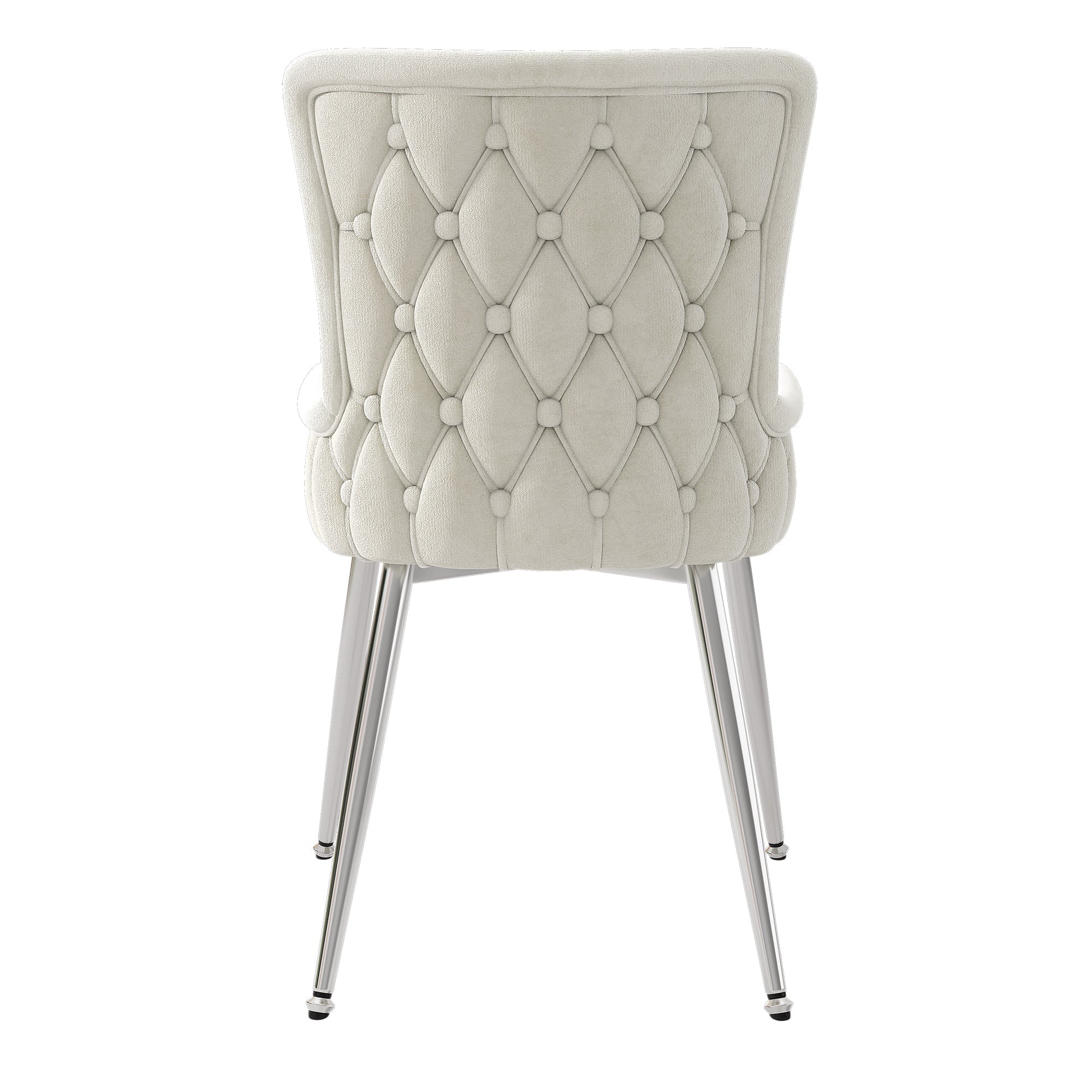 Velvet Dining Chair, Set of 6 Luxurious Lounge Chairs with Silver Metal Legs, Beige