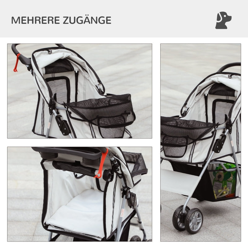 Dog Buggy, Foldable Rain Cover 2 Cup Holders, Grey