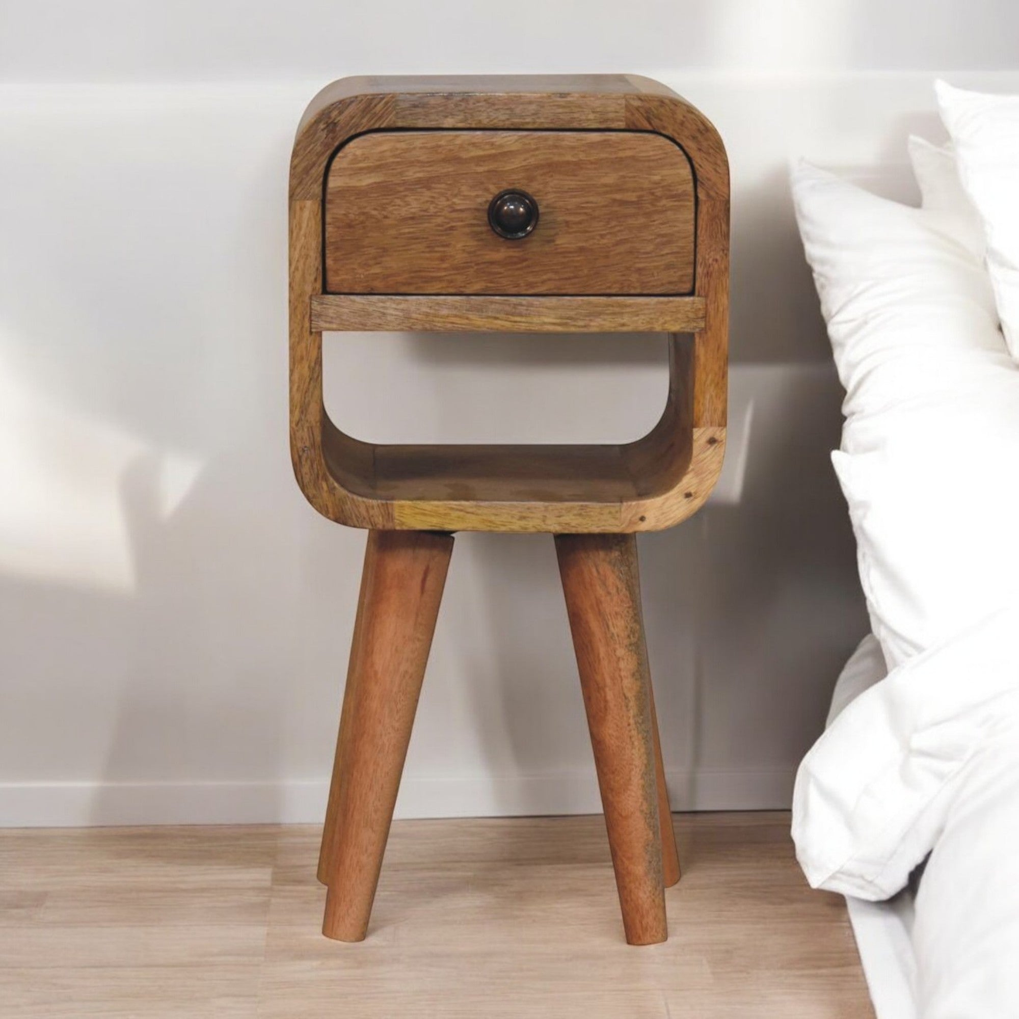 Solid Wood Extra Mini Bedside with 1 Drawer and Open Slot, Brown