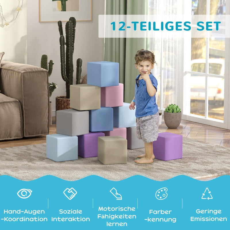 Soft Building Blocks, 12 Cubes Easy-care Child-safe, Faux Leather
